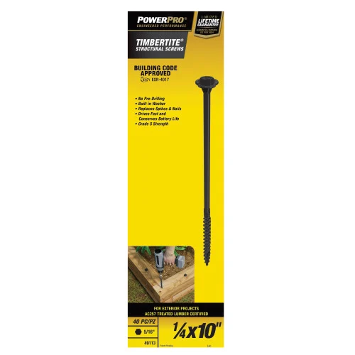TimberTite Series 49113 Structural Screw, 1/4 in Thread, 10 in L, Serrated Thread, Washer Head, Hex Drive - Power Pro