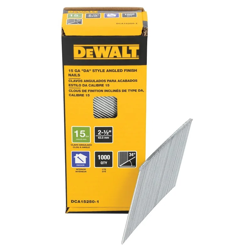 DCA15250-1 Finishing Nail, 2-1/2 in L, Steel, Galvanized, Round Head, 1000 PK