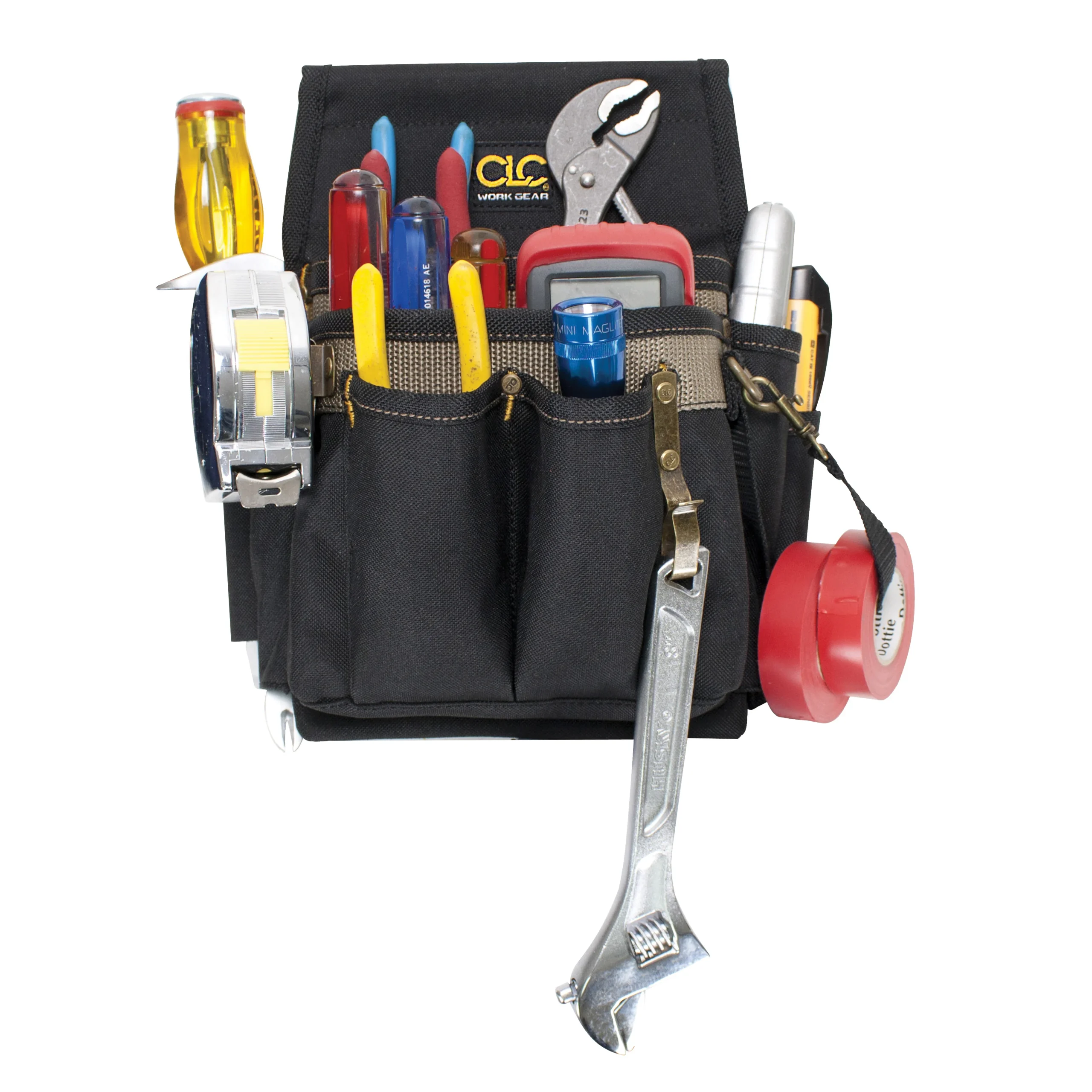 Tool Works Series 1505 Tool Pouch, 10-Pocket, Polyester, Black/Tan, 7-1/2 in W, 11 in H, 6-1/4 in D