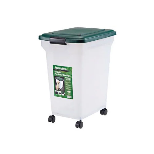 Remington 296002 Pet Food Container, 55 qt, Plastic, Green, Airtight, Latch Cover/Lid, 18-1/2 in L, 13.6 in W