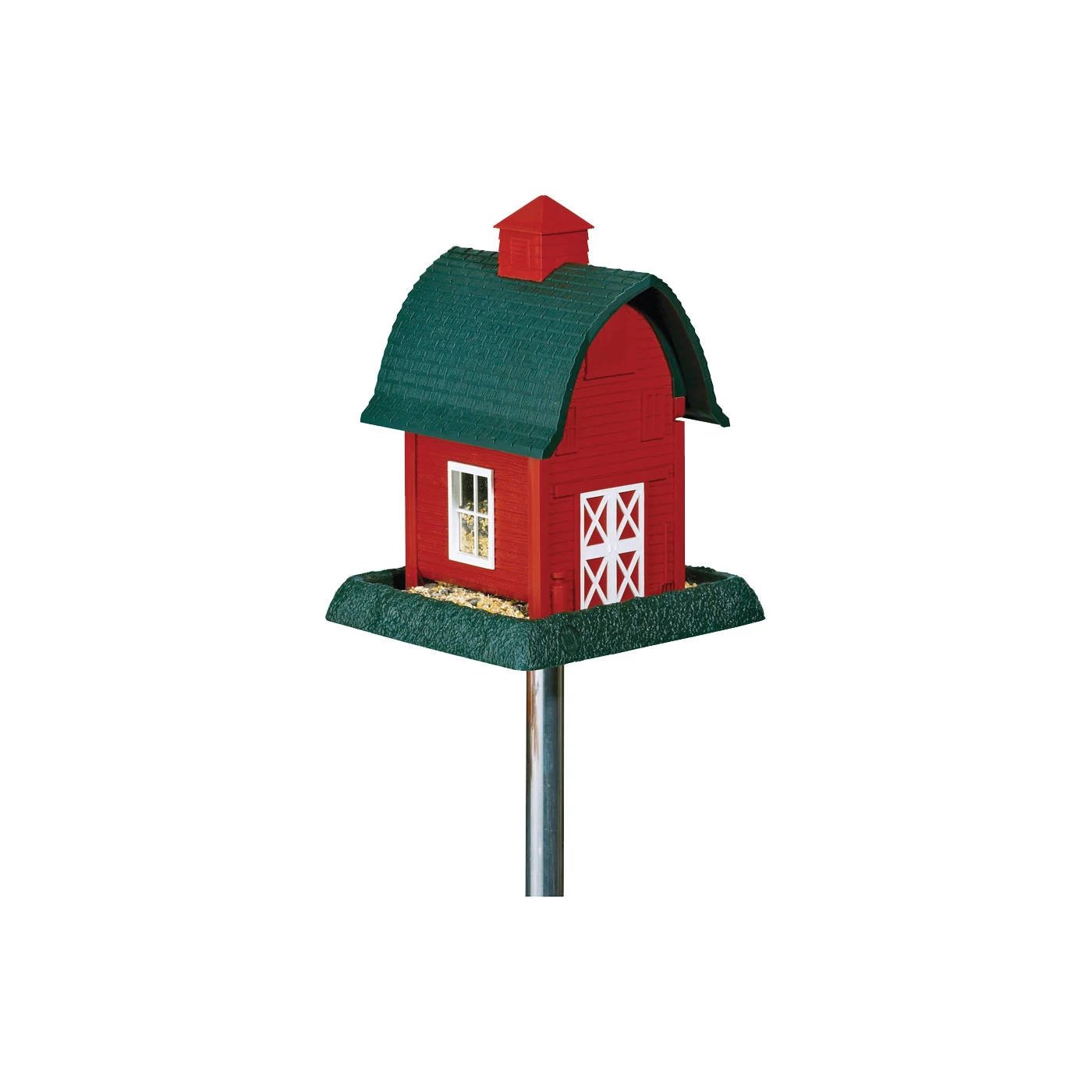 9081 Wild Bird Feeder, Barn, 5 lb, Plastic, Red, 13-1/4 in H, Pole Mounting