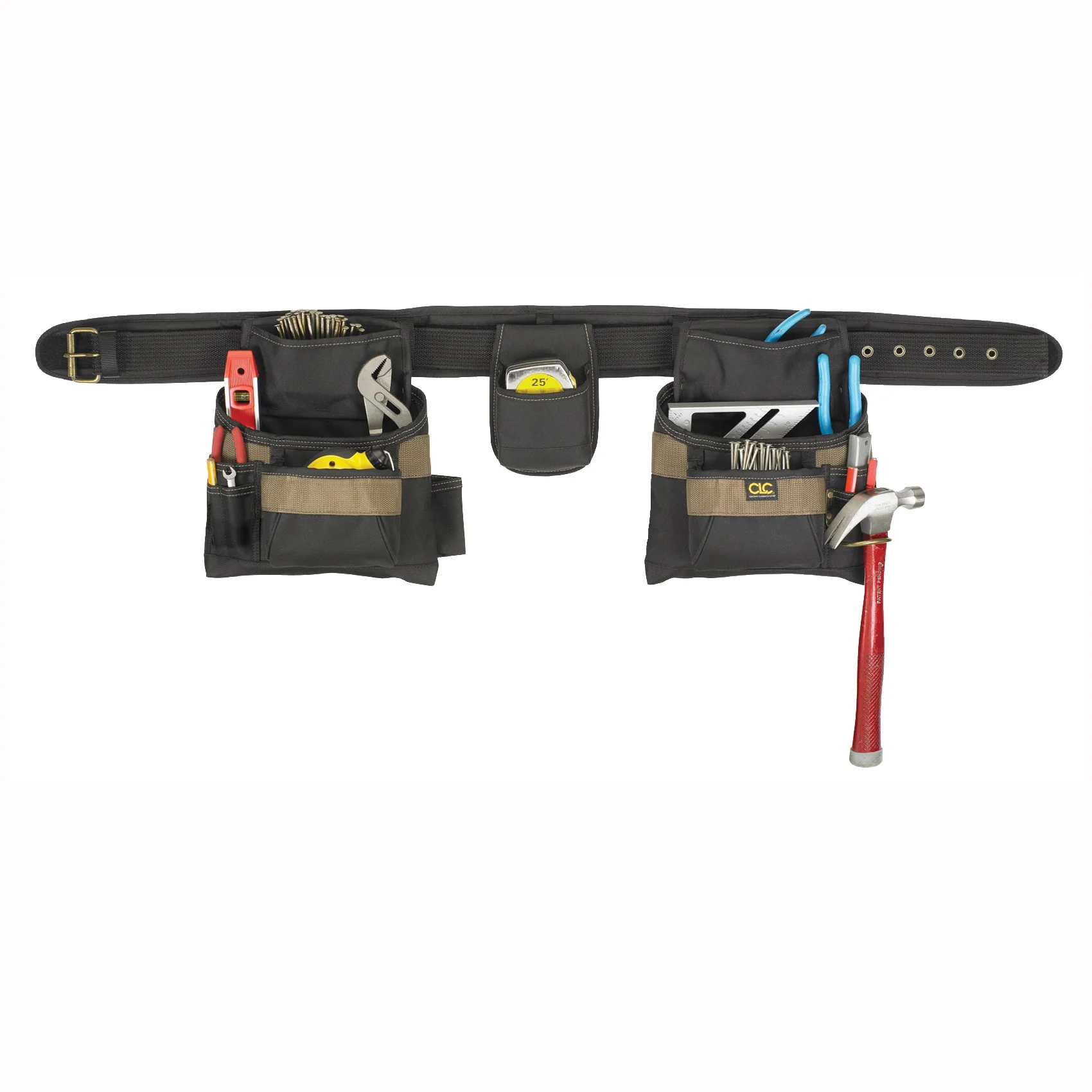 Tool Works Series 1604 Tool Belt, 29 to 46 in Waist, Polyester, Black/Khaki, 16-Pocket