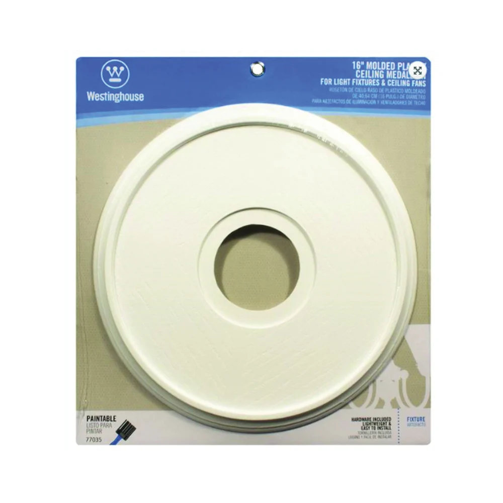 7703500 Ceiling Medallion, 15-3/4 in Dia, Plastic, Textured White