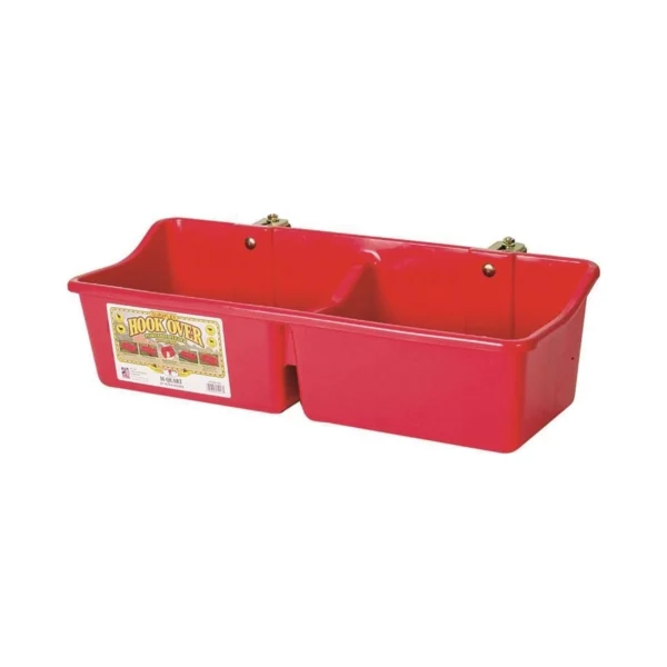HFP24DRED Hook Over Feeder, 2 qt Volume, 2-Compartment, Polyethylene/Steel, Red
