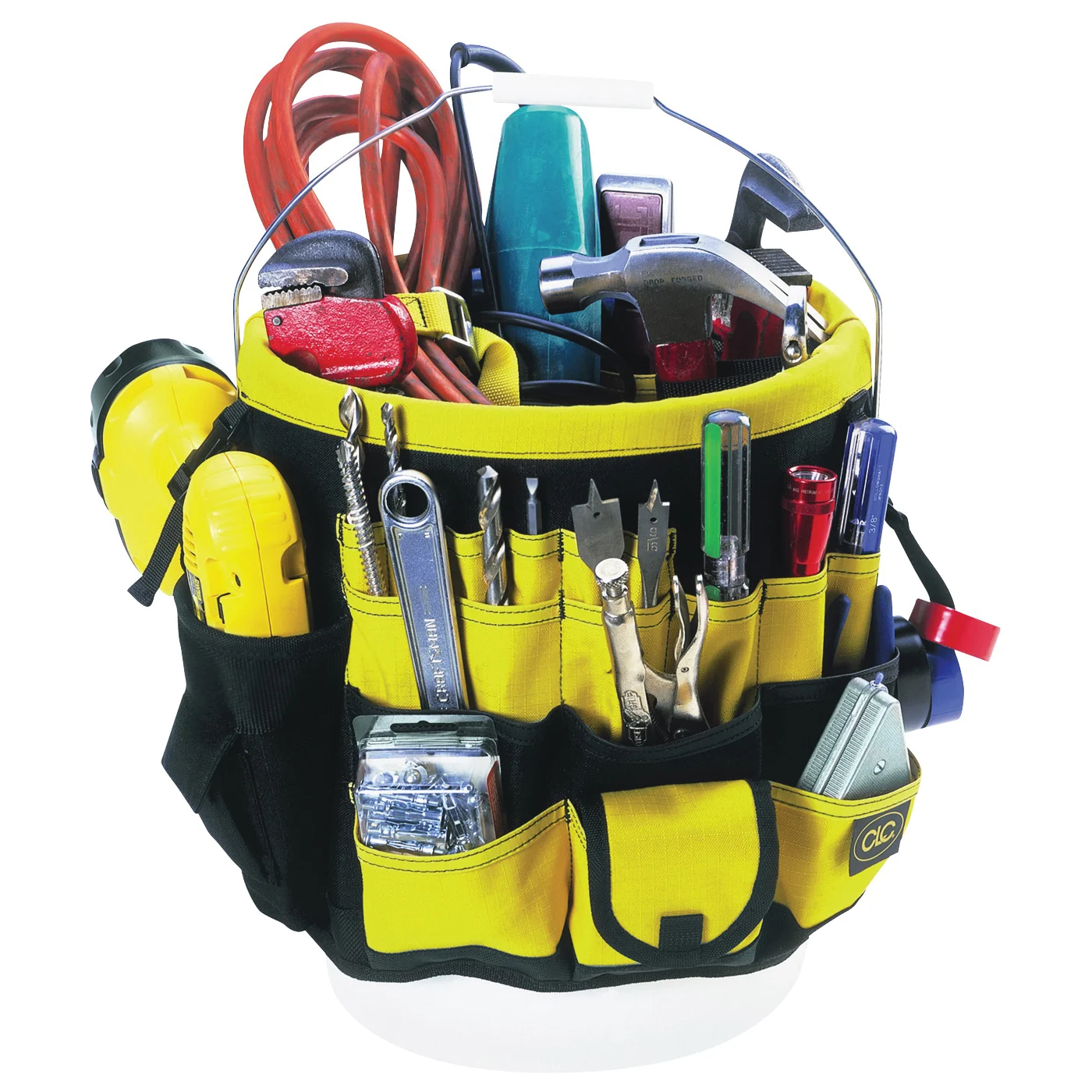Tool Works Series 4122 Bucket Tool Organizer, 61-Compartment, Rip-Stop Fabric, Black/Yellow