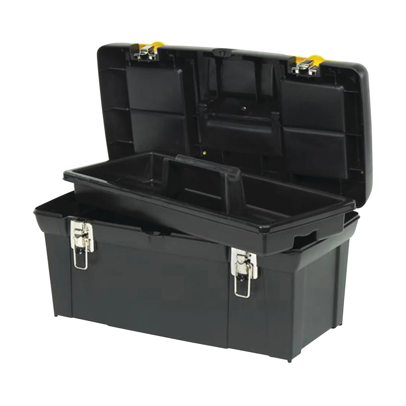 024013S Tool Box with Tray, 8.1 gal, Plastic, Black/Yellow, 5-Compartment