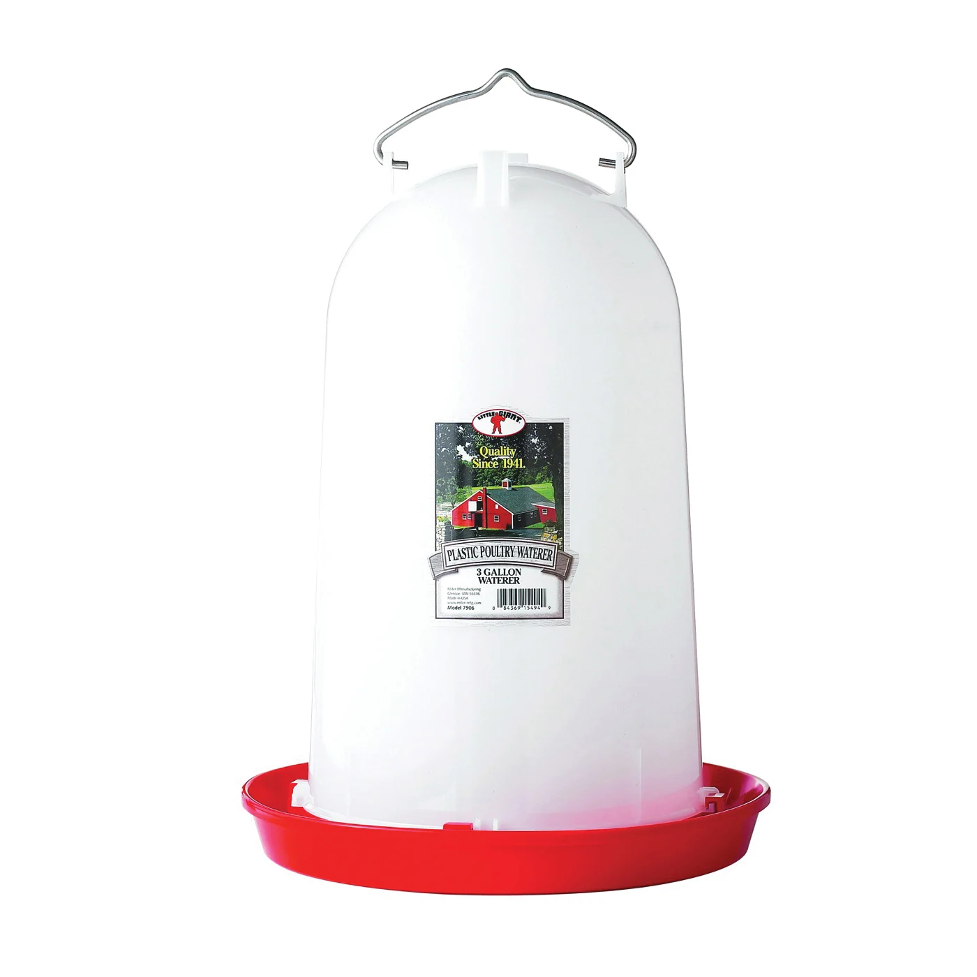 7906 Poultry Waterer, 3 gal Capacity, Polyethylene, Red - Little Giant