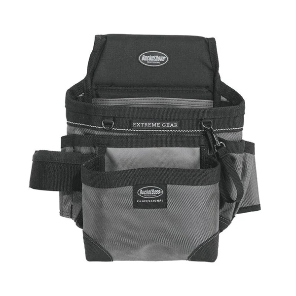 55200 Mullet Buster Carpenter's Pouch, 14-Pocket, Poly Fabric, Black/Gray, 10 in W, 13 in H, 4 in D