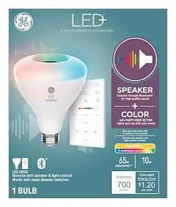93129778 Speaker Light Bulb with Remote, BR30 Bulb, 10 W, LED Bulb, 2700 K Color Temp, 700 Lumens - GE