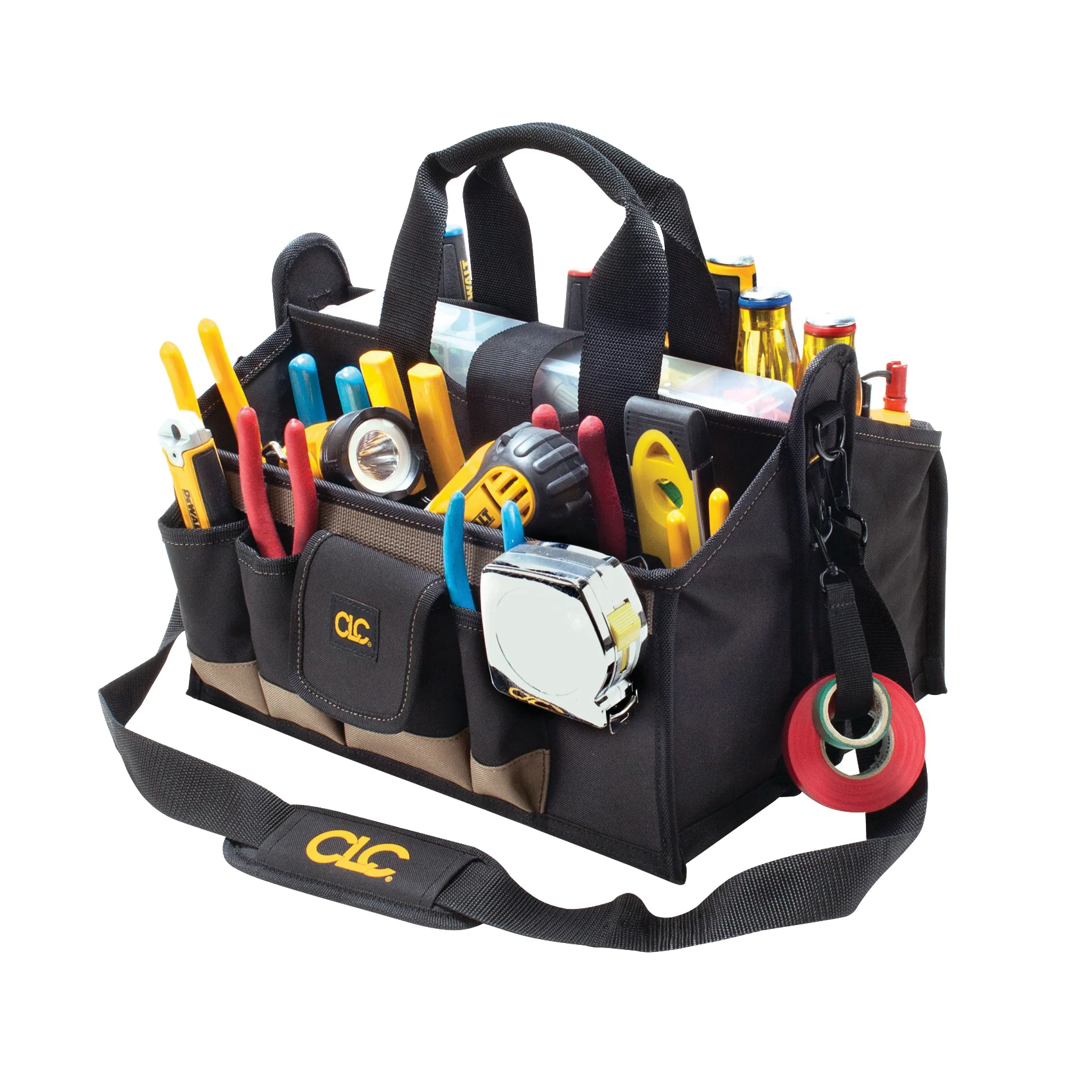 Tool Works Series 1529 Center Tray Tool Bag, 9 in W, 9 in D, 16 in H, 17-Pocket, Polyester