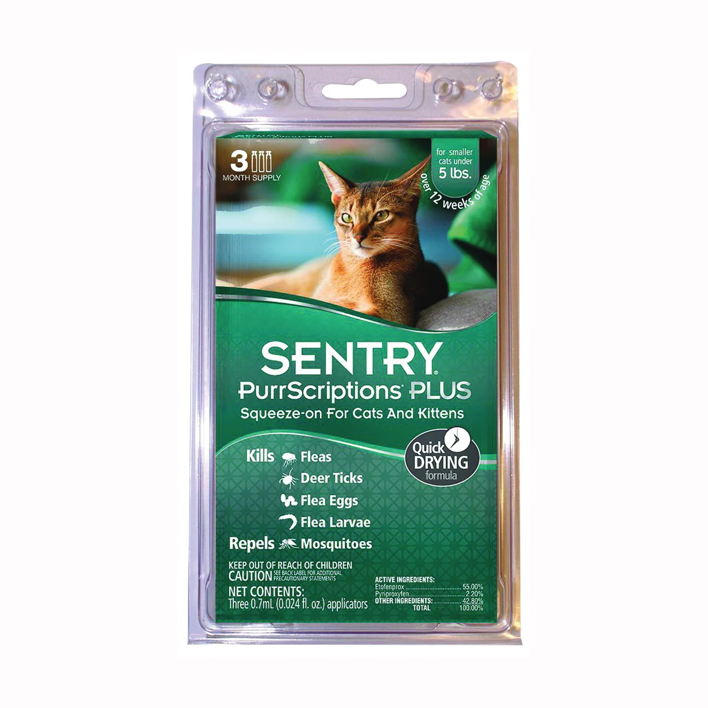 PurrScriptions Plus 01980 Flea and Tick Squeeze-On, Liquid, Mild Acetate, 3 Count, 0.7 mL