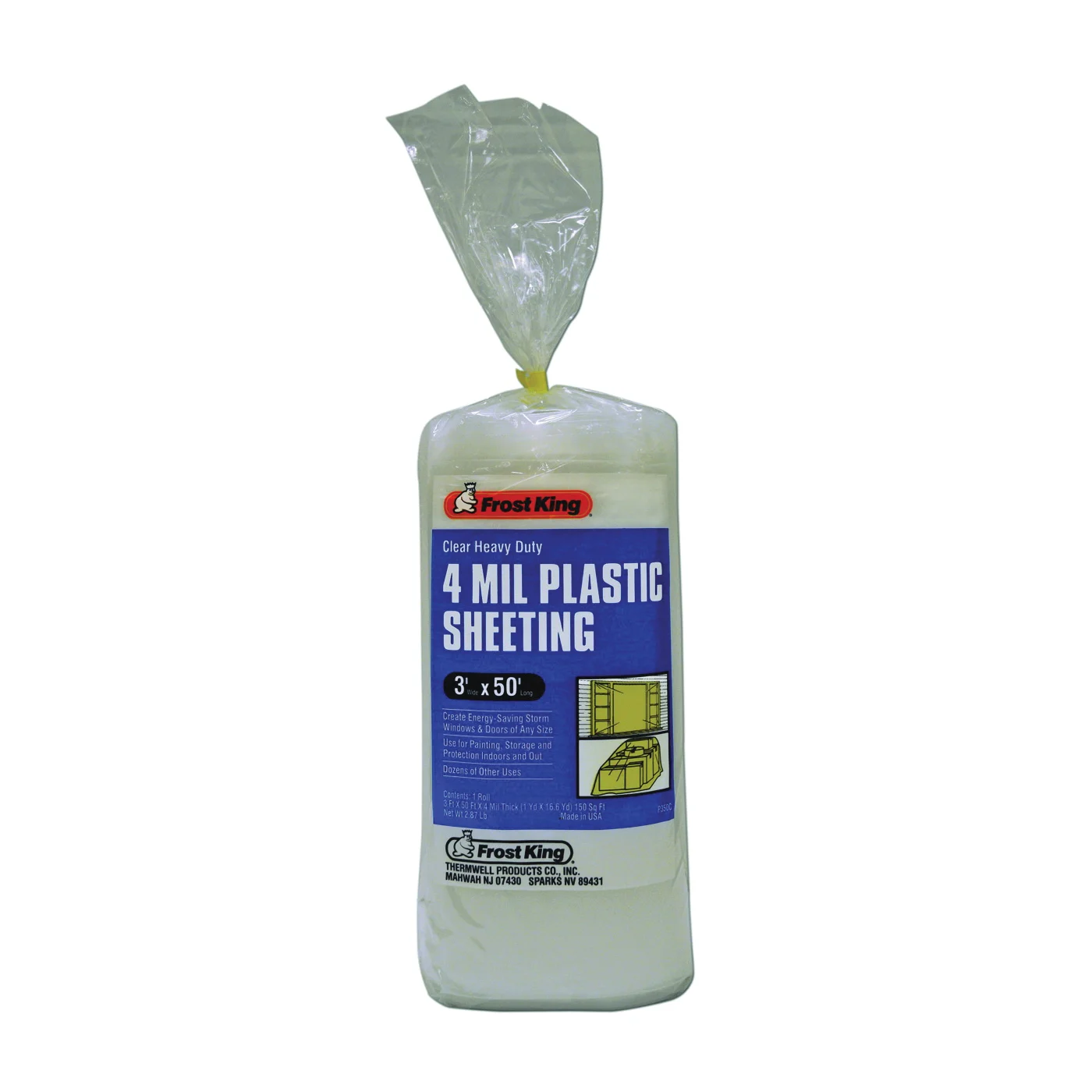 P350CW Polyethylene Sheeting, 50 ft L, 3 ft W, 4 mil Thick, Clear - Frost King
