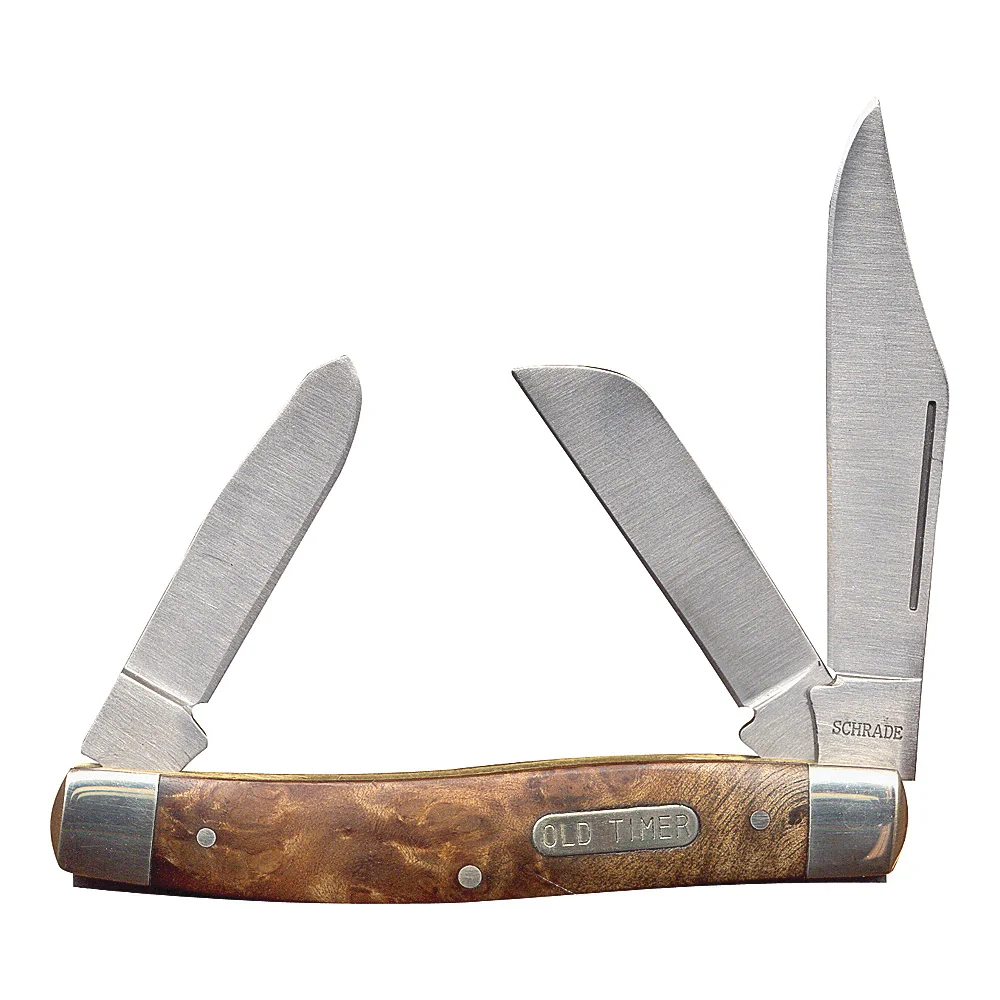 8OTW Folding Pocket Knife, Clip Point, Sheep Foot and Spey with Nail Pull Blade, 6.9 in OAL, Wood Handle - Old Timer