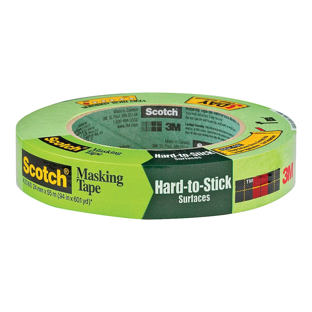 2060-2 Masking Tape, 60 yd L, 2 in W, 6 mil Thick, Crepe Paper/Rubber Backing, Green