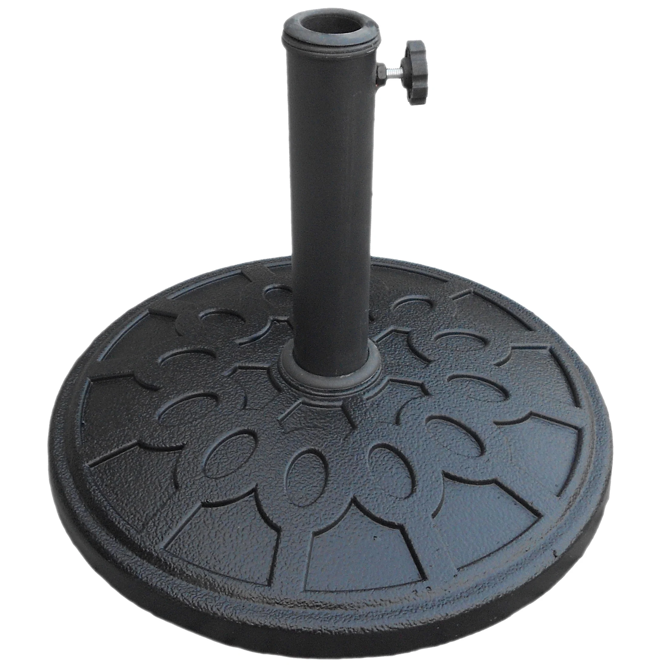 Umbrella Base, 17-1/2 in Dia, 13 in H, Round, Plastic/Resin/Steel, Black