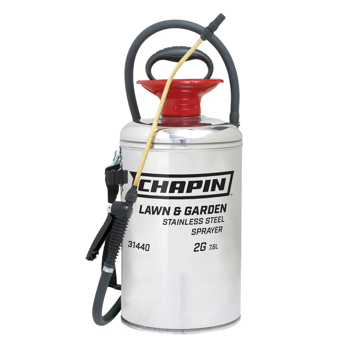 31440 Compression Sprayer, 2 gal Tank, Stainless Steel Tank, 42 in L Hose, Black/White - Chapin