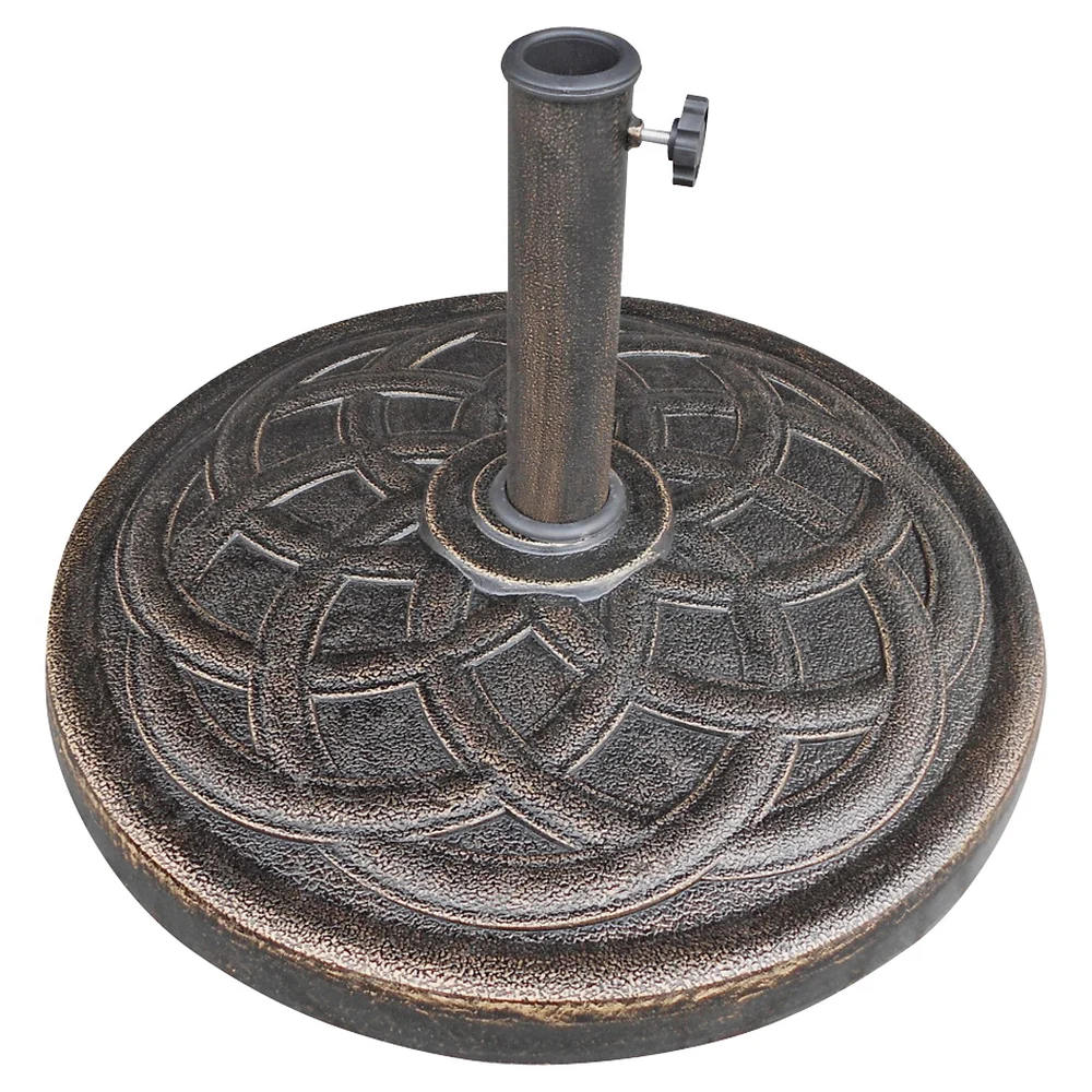 69331 Umbrella Base, 21.65 in Dia, 13.2 in H, Round, Plastic/Resin/Steel, Bronze - Seasonal Trends