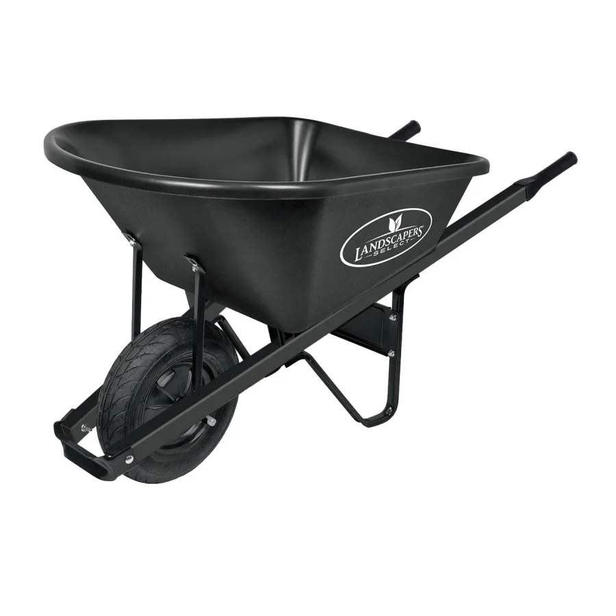 34628 Wheelbarrow, 6 cu-ft Volume, Poly, 1-Wheel, Pneumatic Wheel, 16 in Wheel