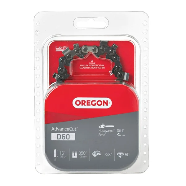 D60 Chainsaw Chain, 16 in L Bar, 0.05 in, 3/8 in TPI/Pitch, 60-Link