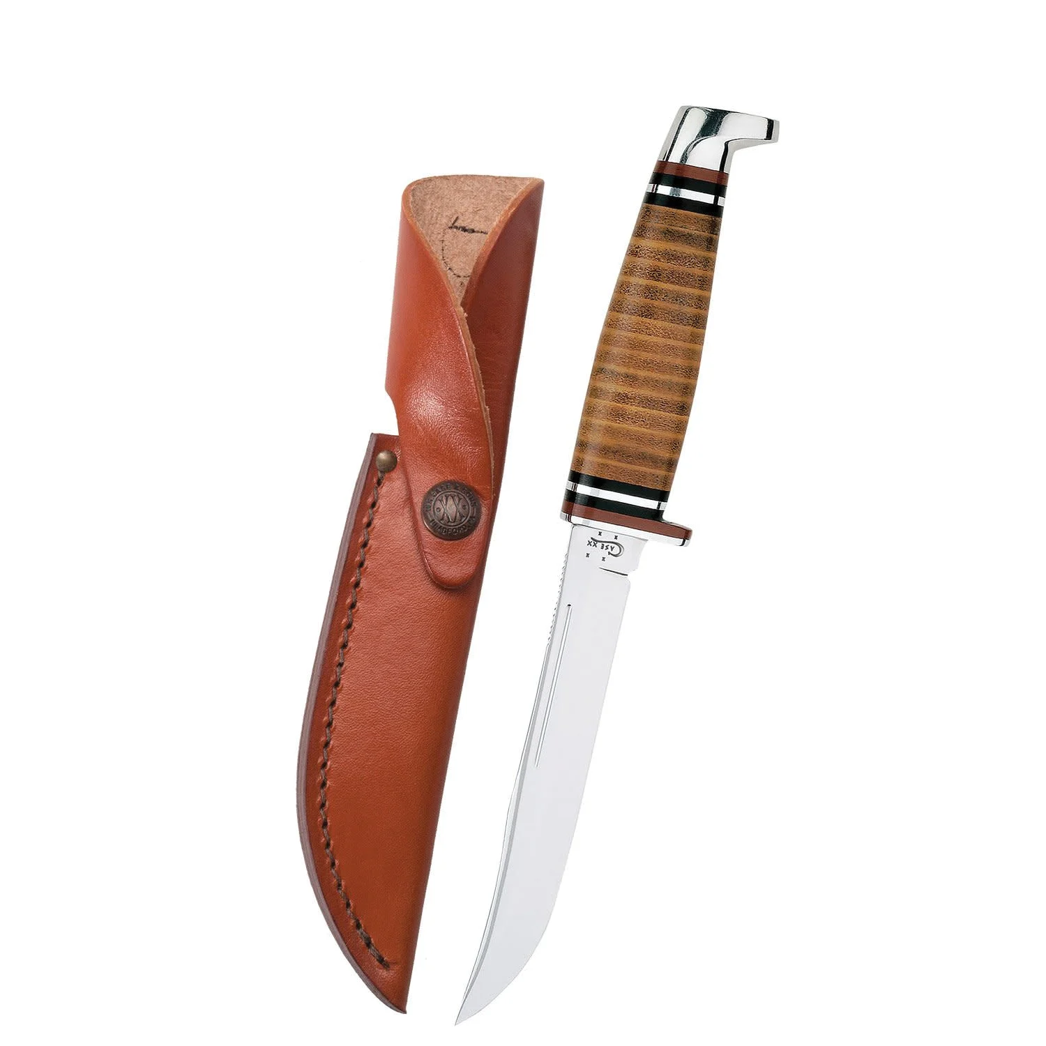 381 Utility Knife with Sheath, 5 in L Blade, Stainless Steel Blade, Brown/Tan Handle - Case