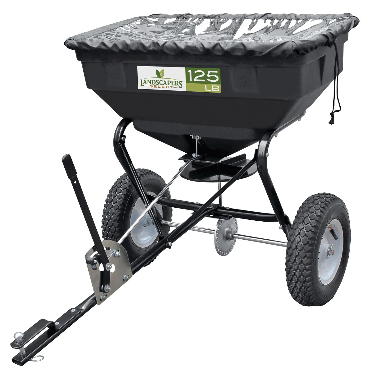 YTL31508 Lawn Spreader, 25000 sq-ft Coverage Area, 125 lb Hopper, Steel Frame, Poly Hopper