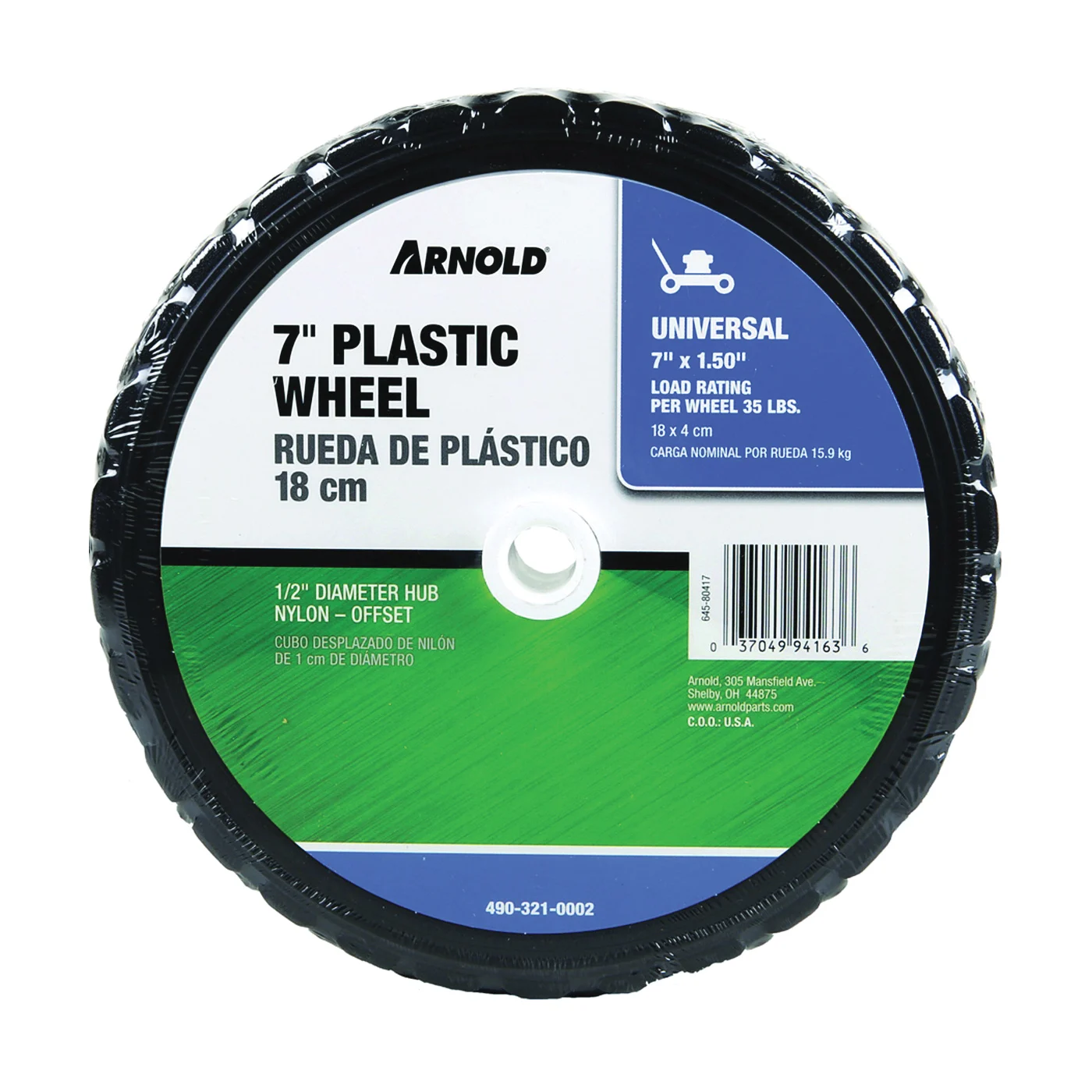 490-321-0002 Tread Wheel, Plastic/Rubber, Black