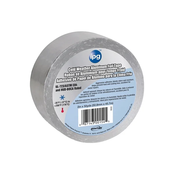 9503 Foil Tape with Liner, 50 yd L, 3 in W, Aluminum Backing, Silver - IPG