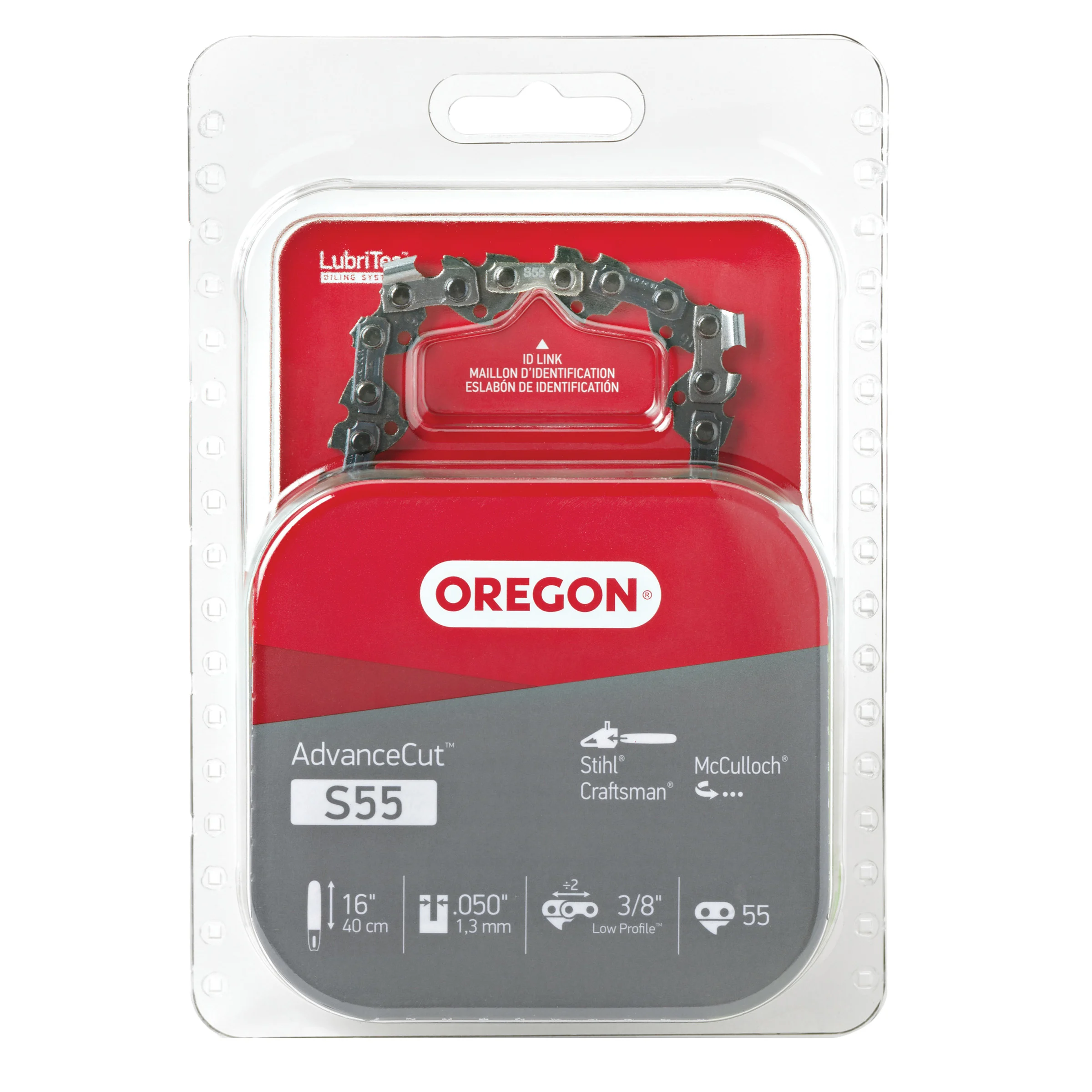 S55 Chainsaw Chain, 16 in L Bar, 0.05 Gauge, 3/8 in TPI/Pitch, 55-Link