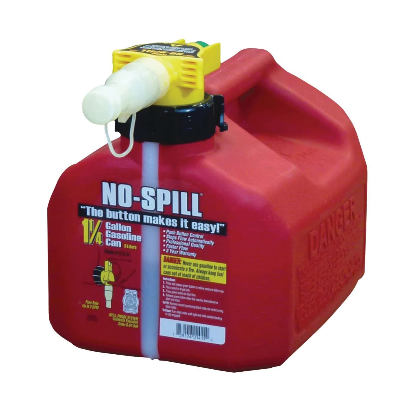 1415 Can, 1.25 gal, Plastic, Red - No-Spill