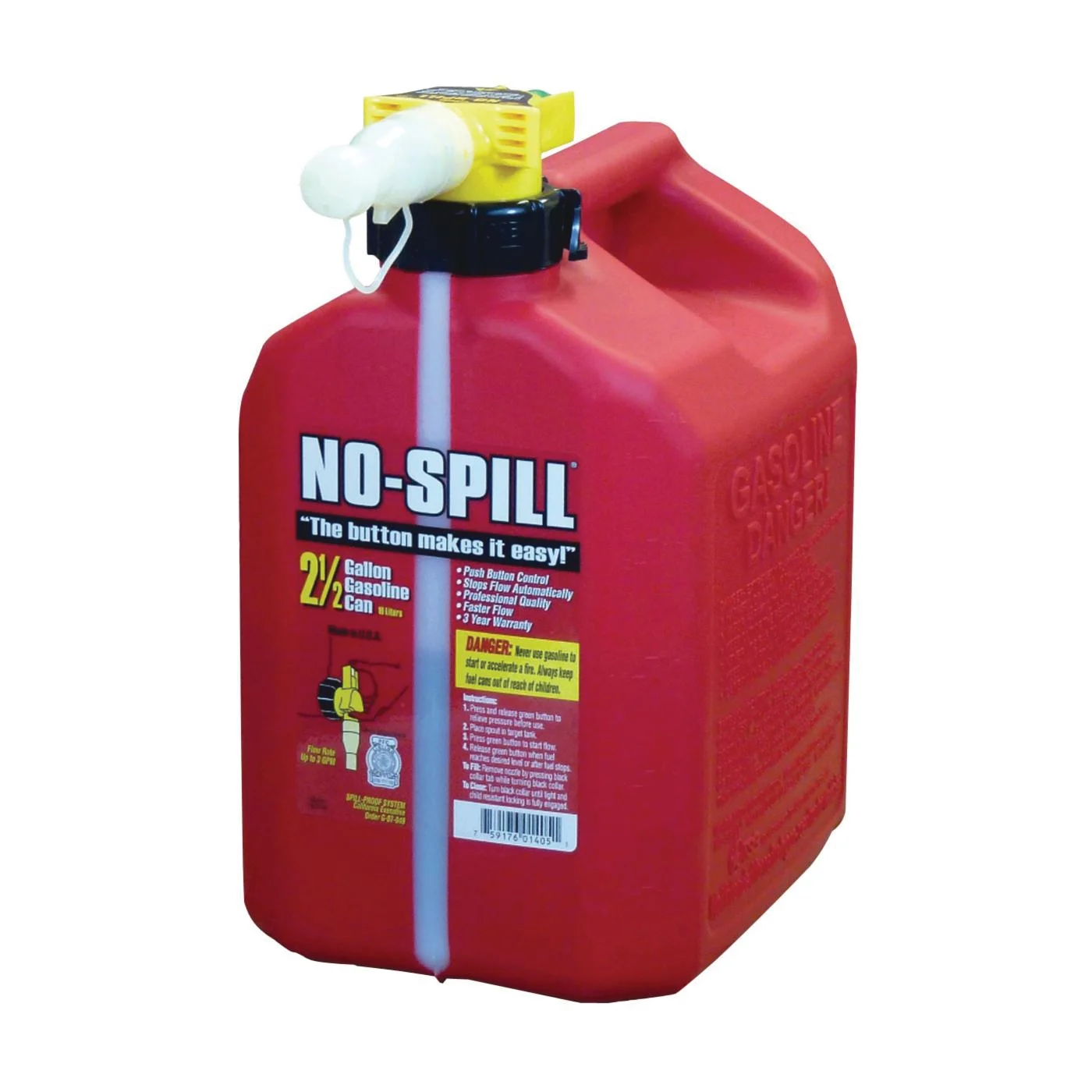 1405 Can, 2.5 gal, Plastic, Red - No-Spill