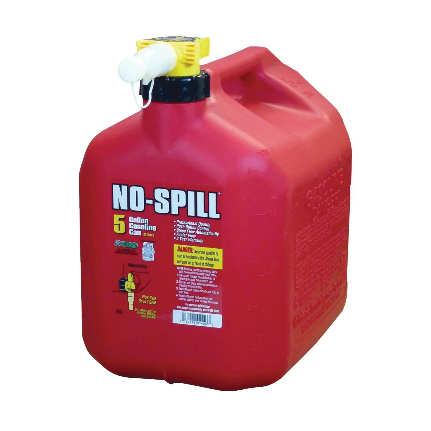 1460 Can, 5 gal, Plastic, Red - No-Spill