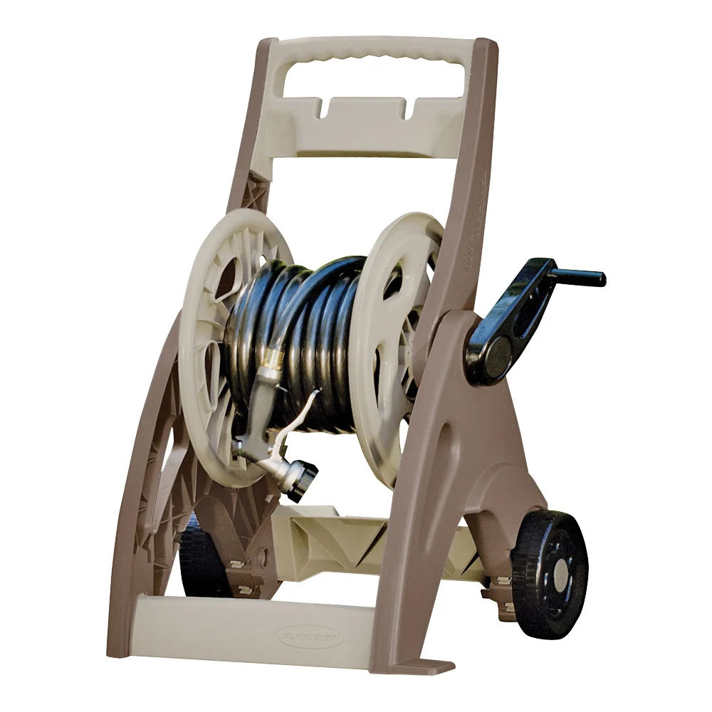 JNF175B Hose Reel Cart, Can Hold 175 ft of 5/8 in Hose, Crank Handle, Vinyl, Leader Hose Included - Suncast