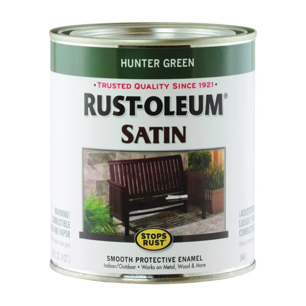 7732502 Enamel Paint, Satin Sheen, Hunter Green, 1 qt, Can, 60 to 100 sq-ft/qt Coverage Area