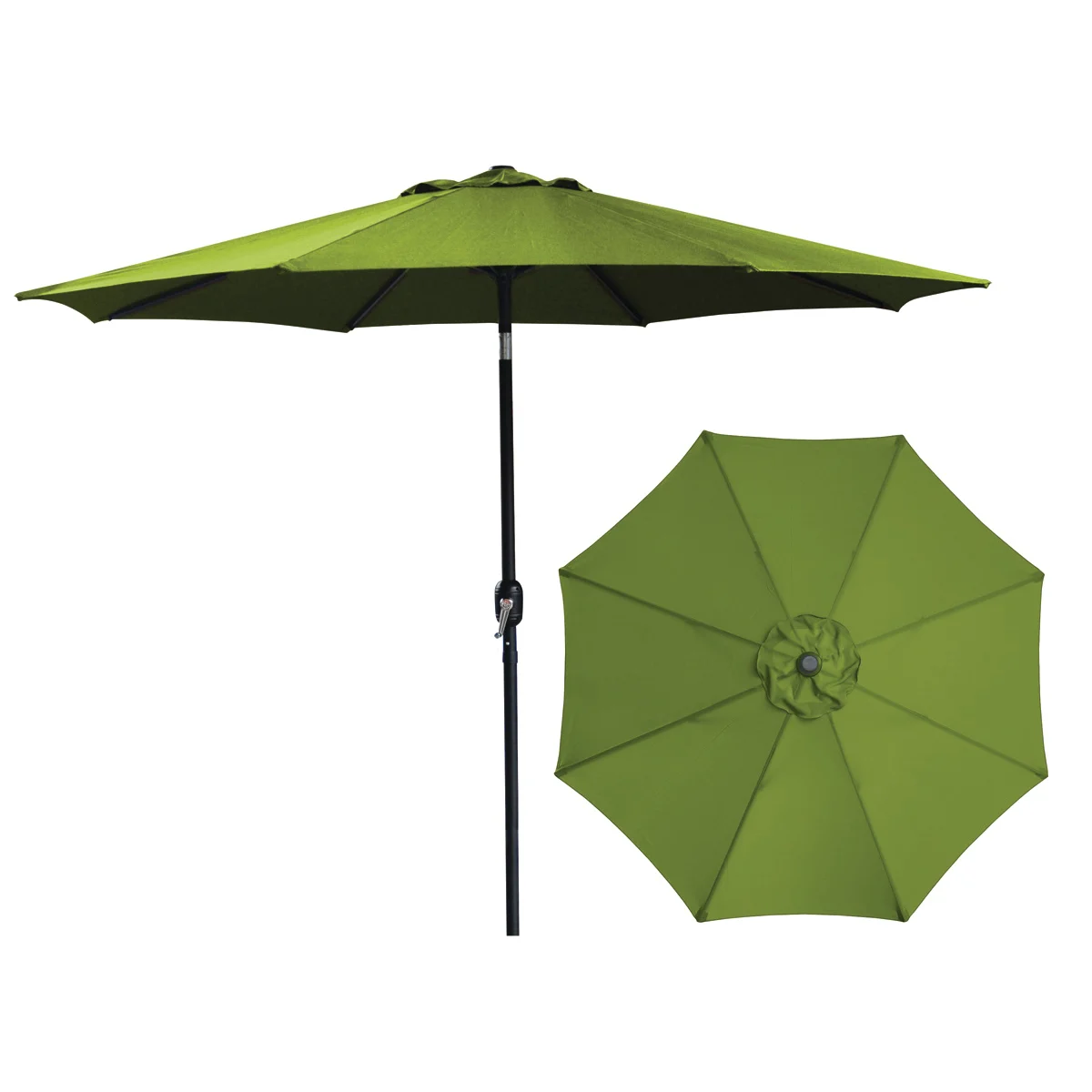 62105 Crank Umbrella, 92.9 in H, 107.9 in W Canopy, 107.9 in L Canopy, Round Canopy, Steel Frame, Olive Green Fabric - Seasonal Trends
