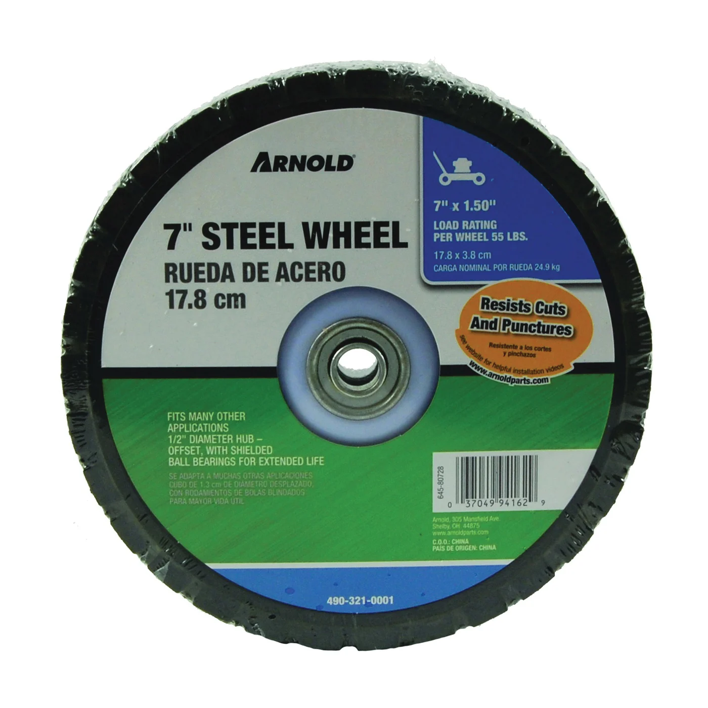 490-321-0001 Tread Wheel, Plastic/Rubber, Black