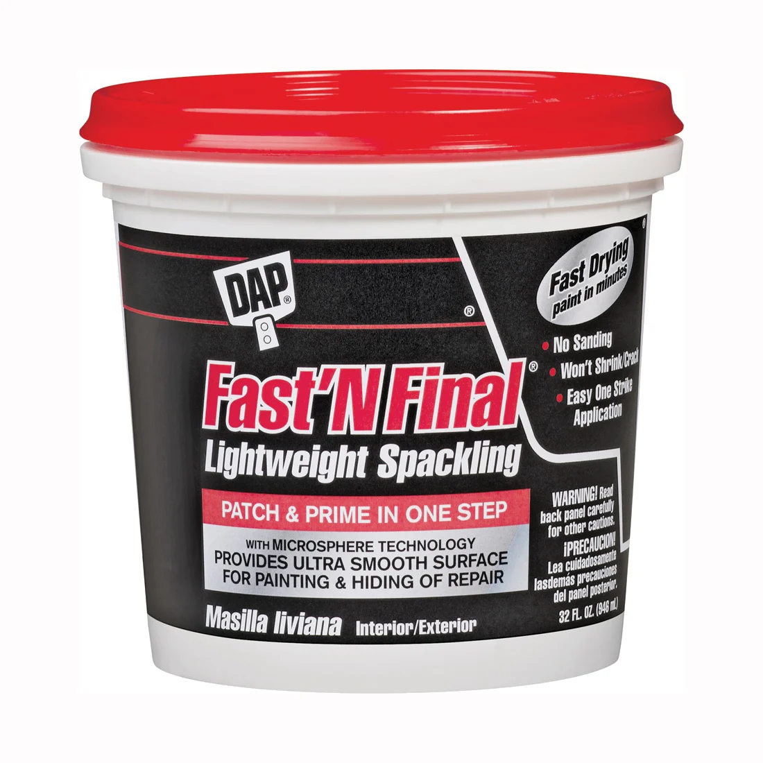 12142 Lightweight Spackling, Latex, Oil Base, White, 1 qt Tub - DAP