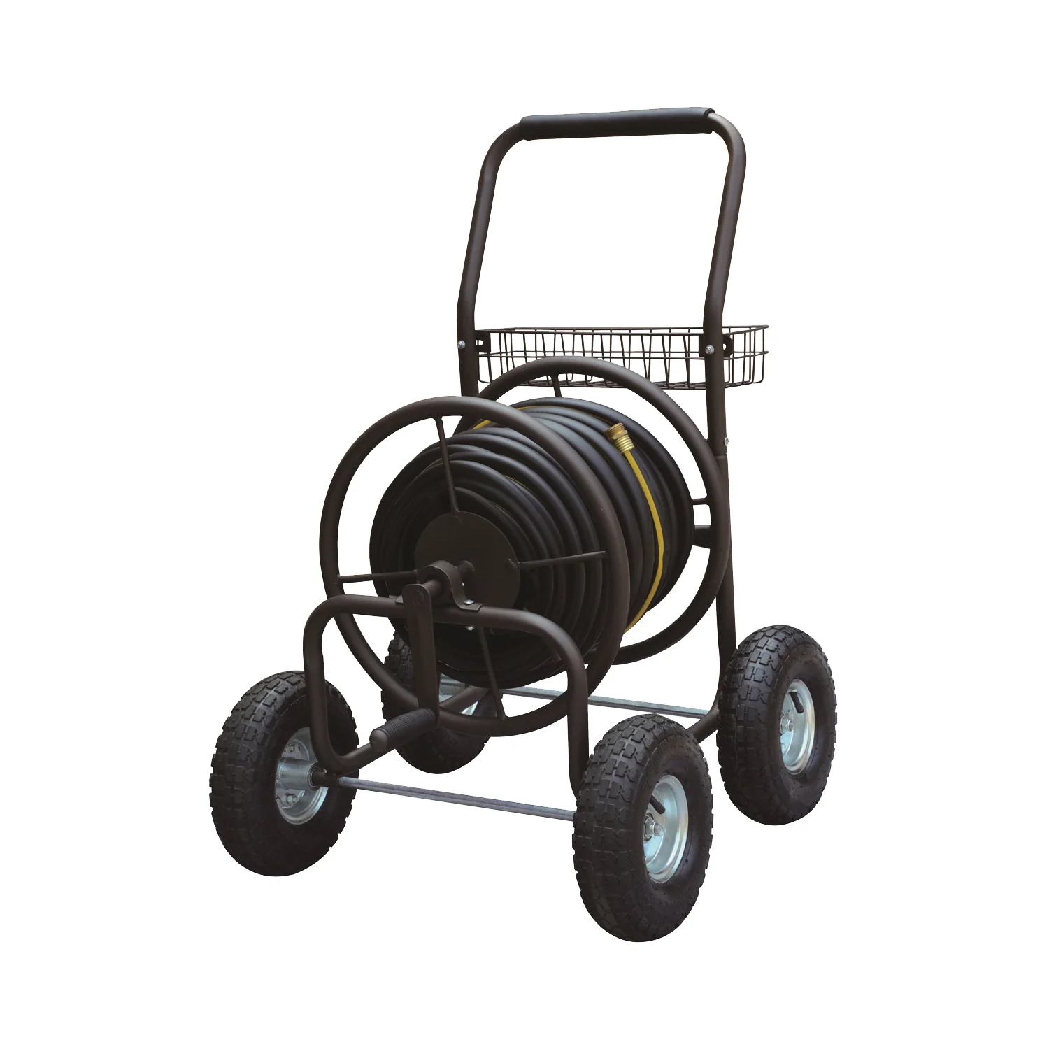 TC4719A Hose Reel Cart, Can Hold 250 ft of 5/8 in Hose, Manual Crank Winding, Steel, Leader Hose Included - Landscapers Select