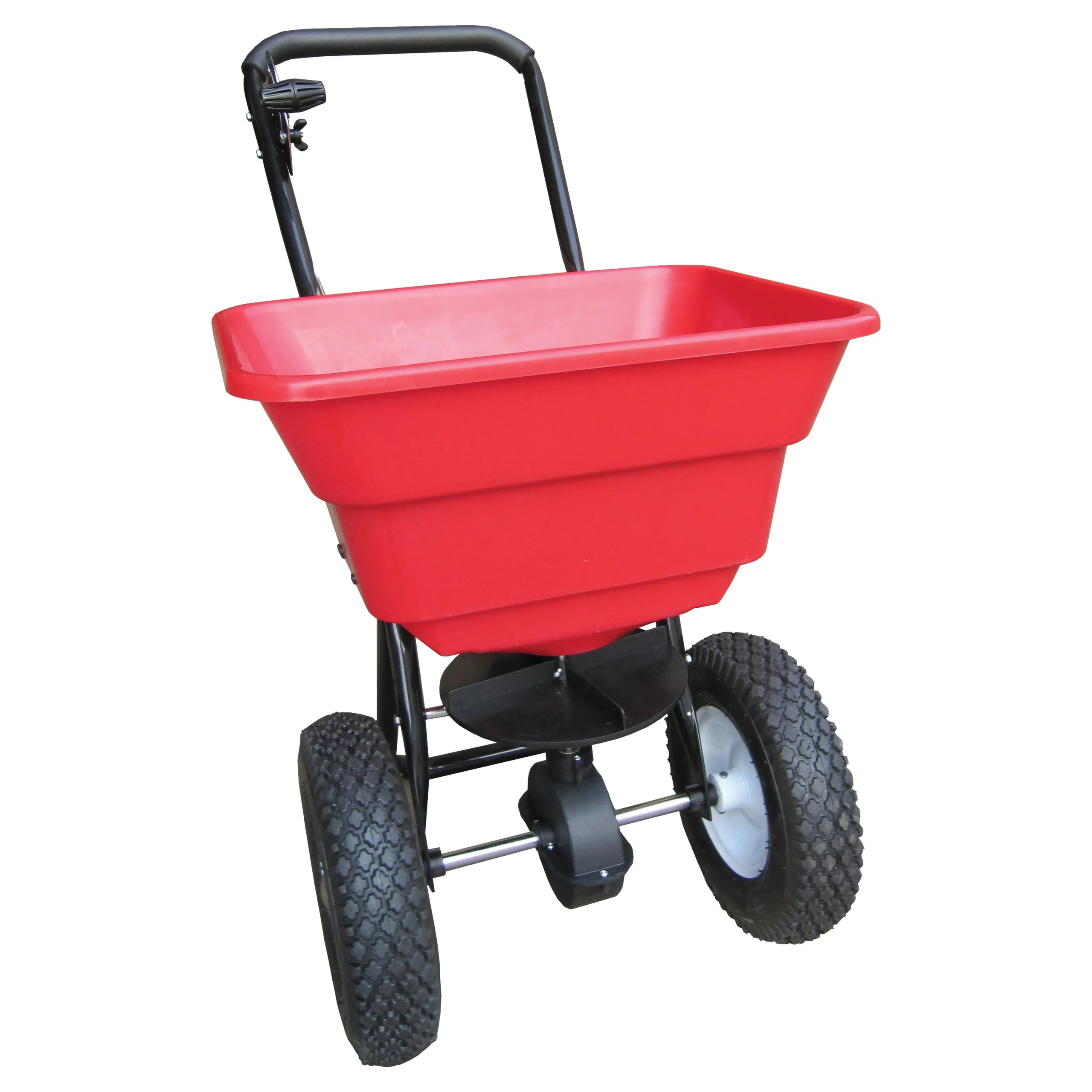 YTL-016-360 Broadcast Spreader, 12 ft W Spread, 80 lb, Steel Frame, Poly Hopper, Black Hopper