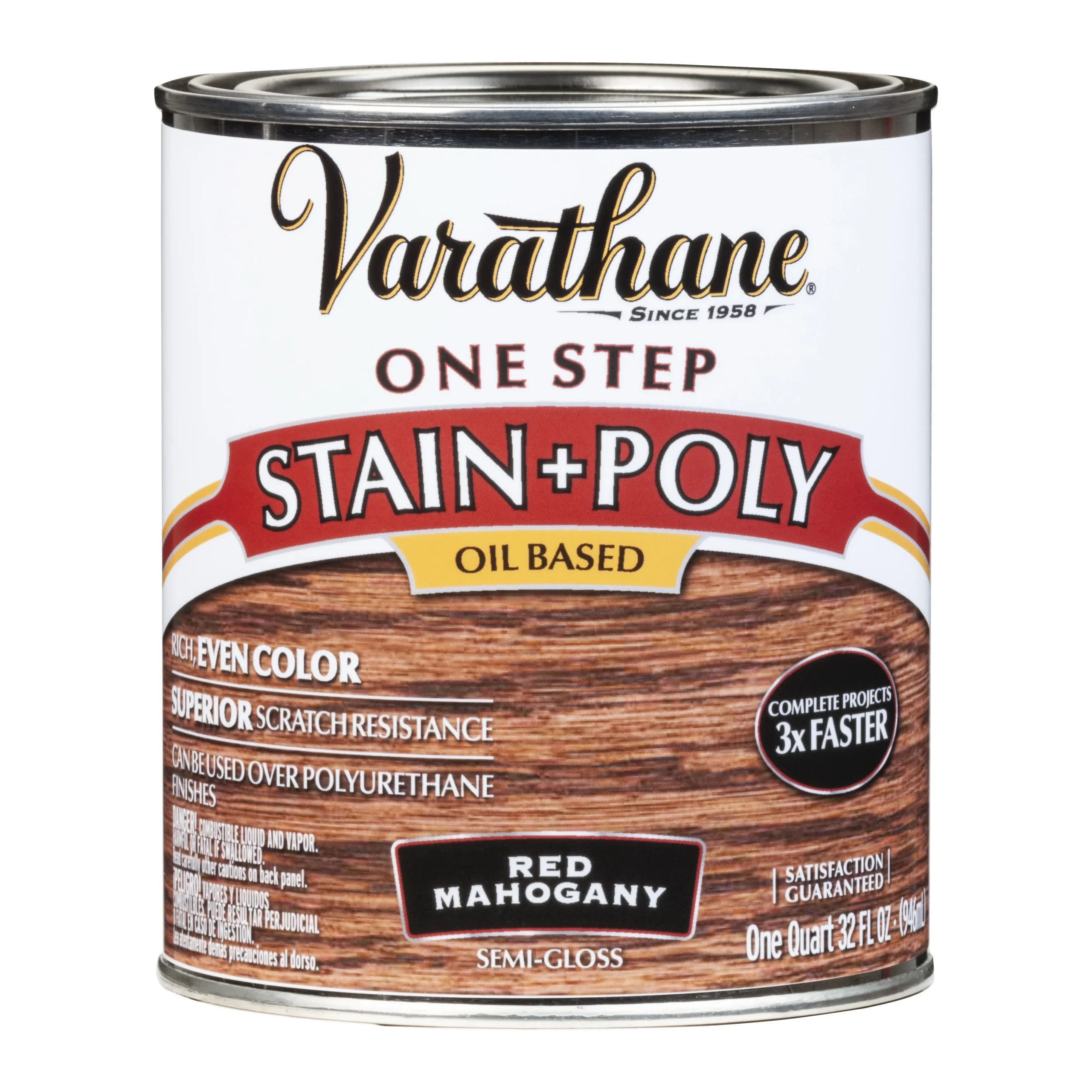 225247H Stain and Polyurethane, Semi-Gloss, Red Mahogany, Liquid, 1 qt, Can
