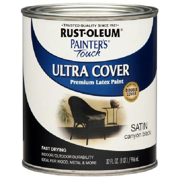 267332 Multi-Purpose Paint, Water Base, Satin Sheen, Canyon Black, 1 qt, 120 sq-ft Coverage Area