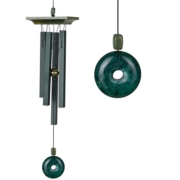 Signature JC Wind Chime, Aluminum/Stone/Wood, Green, Satin, Hanging Mounting - Woodstock Chimes