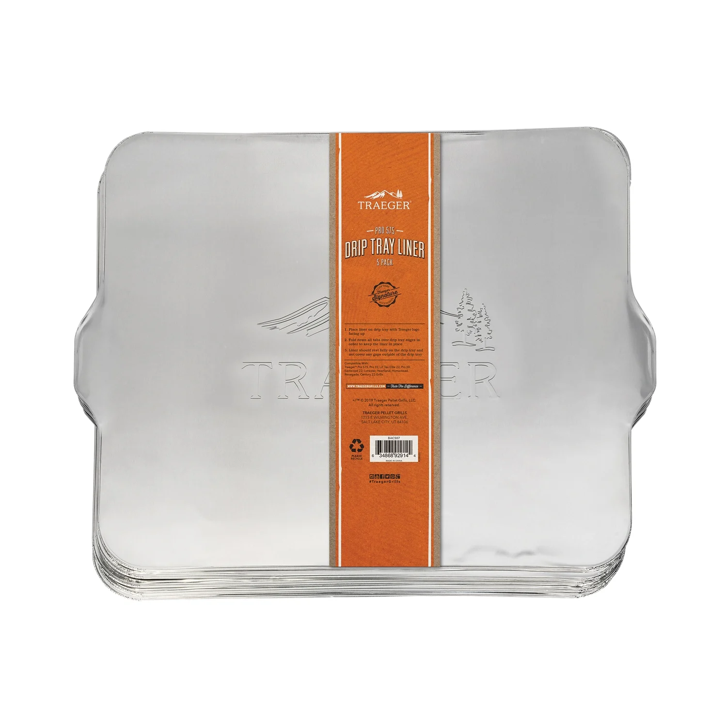 BAC507 Drip Tray Liner, Aluminum, For: Pro Series 575 Grill, 5 PK - Traeger