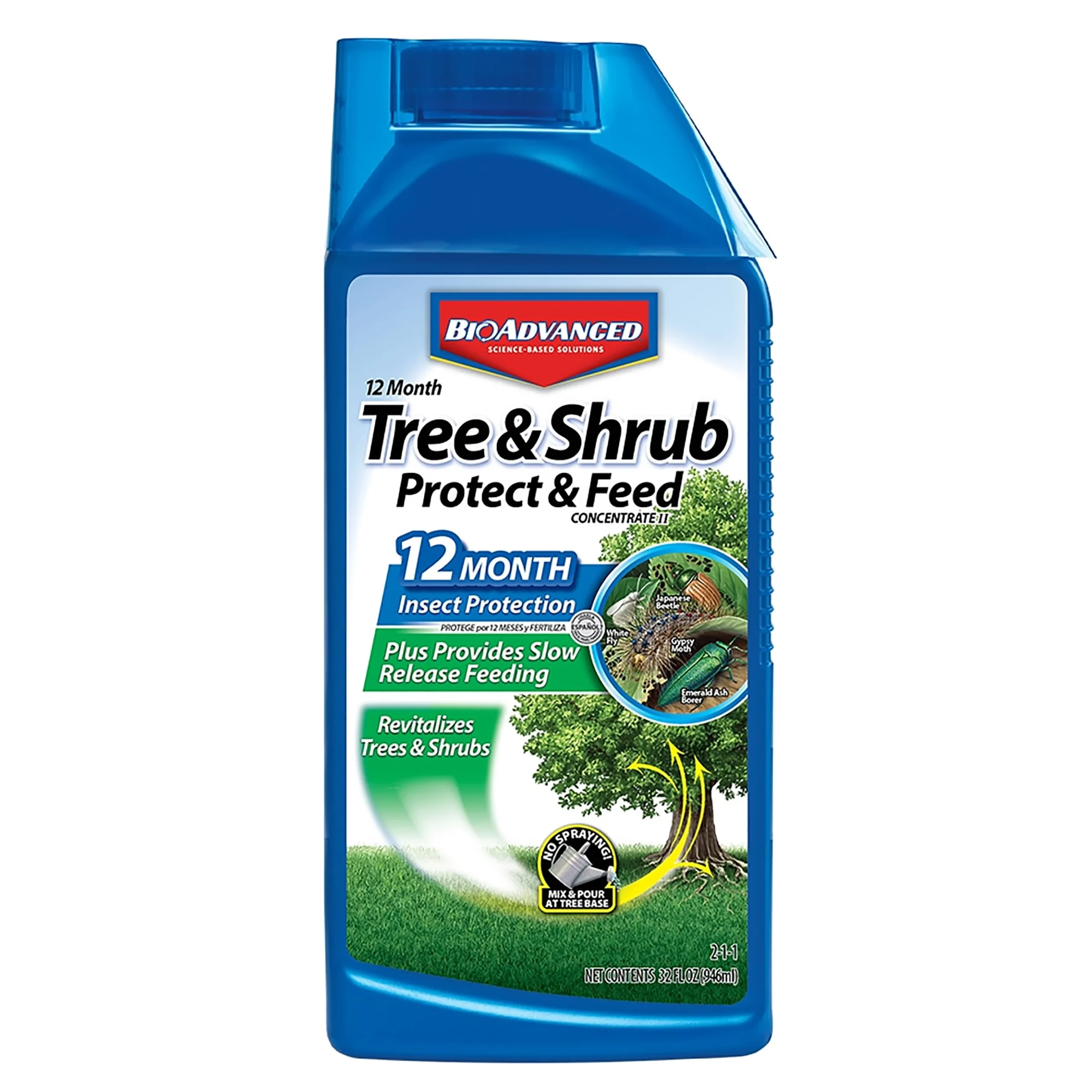 701810A Concentrated Tree and Shrub Protect and Feed II, Liquid, Green, 32 oz Bottle - BioAdvanced