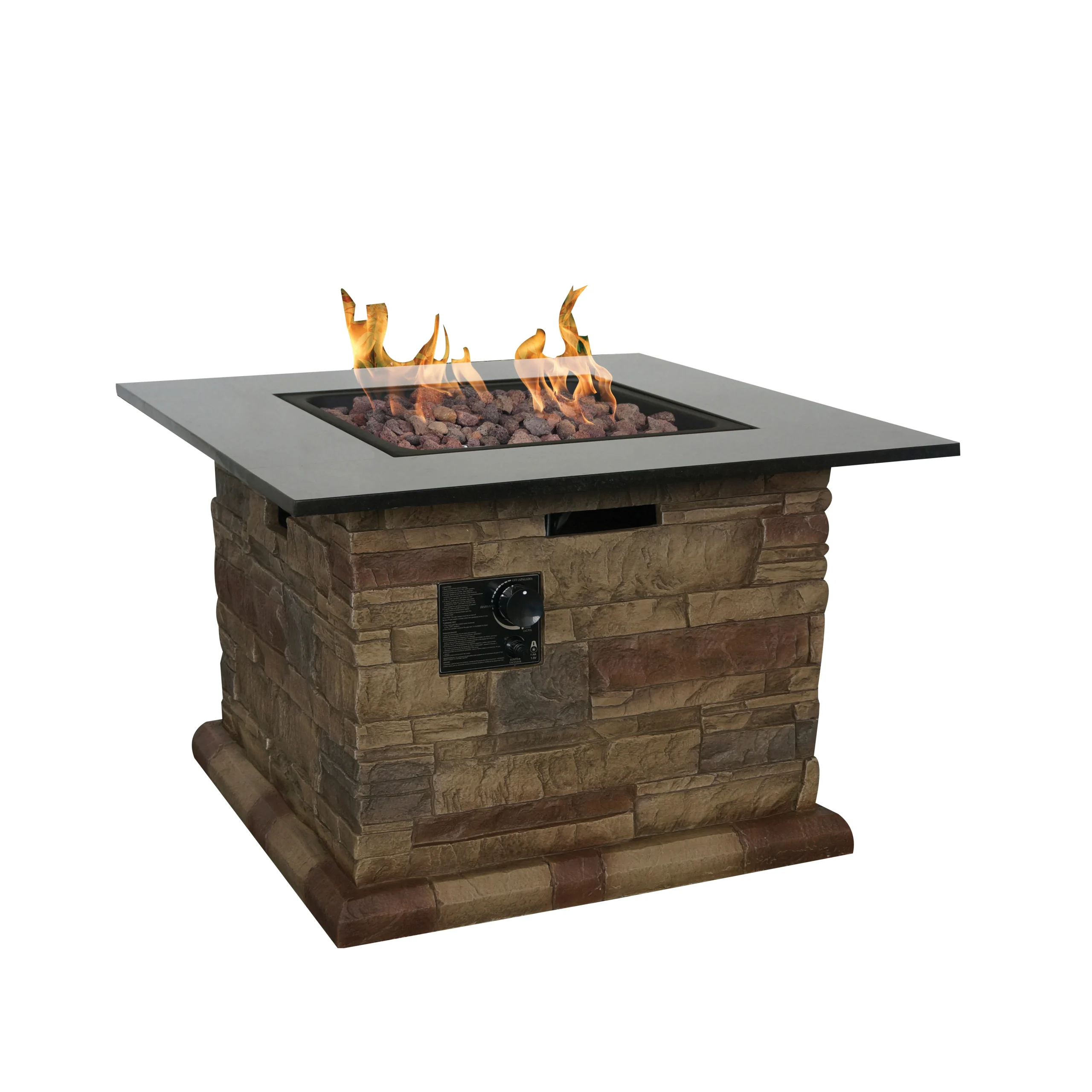 52075 Morgan Hill Fire Table, 34-1/2 in W, 24 in H, 34-1/2 in D, Granite Table, Square Table