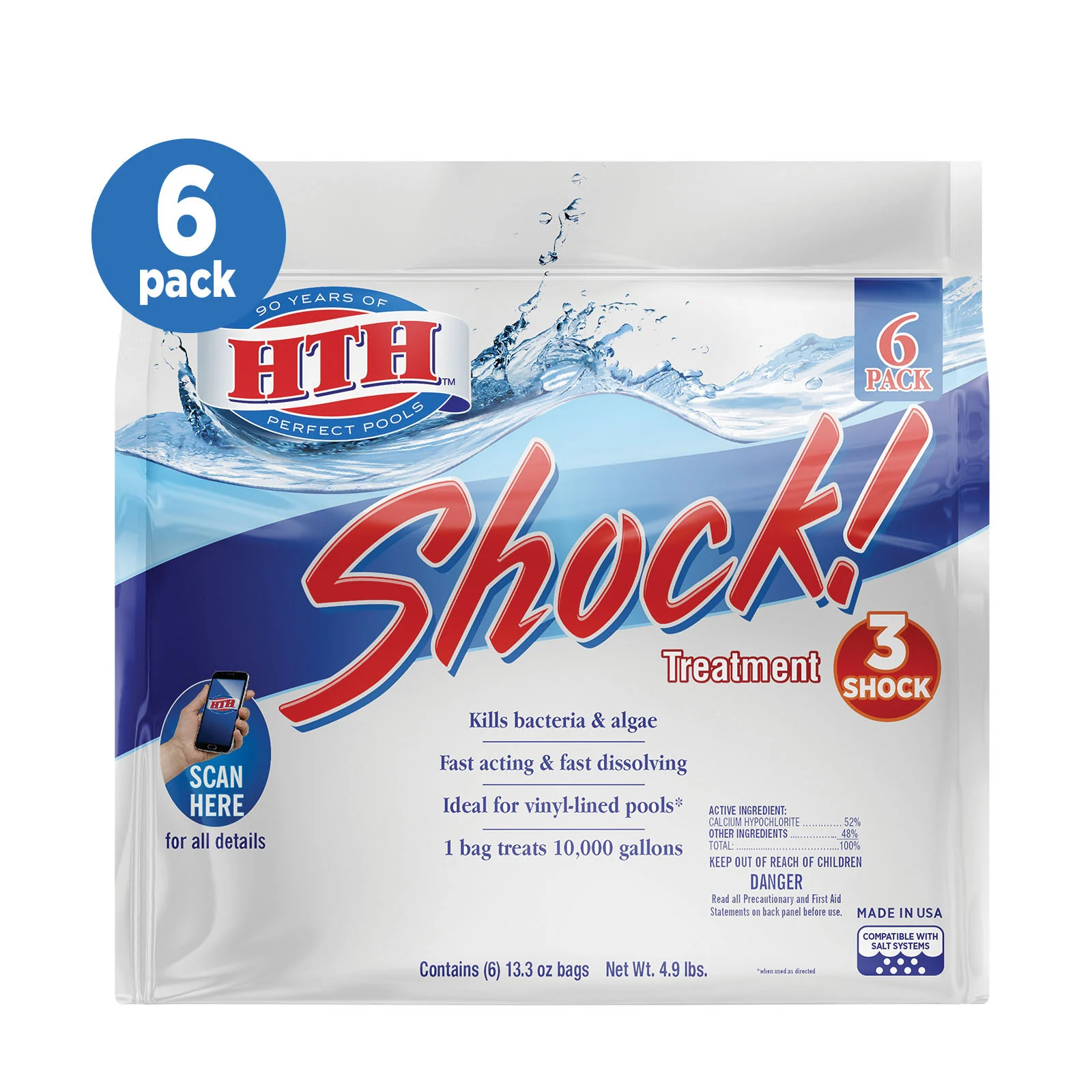 52015 Pool Shock, 13.3 oz Bag, Granular, Chlorine, White - HTH