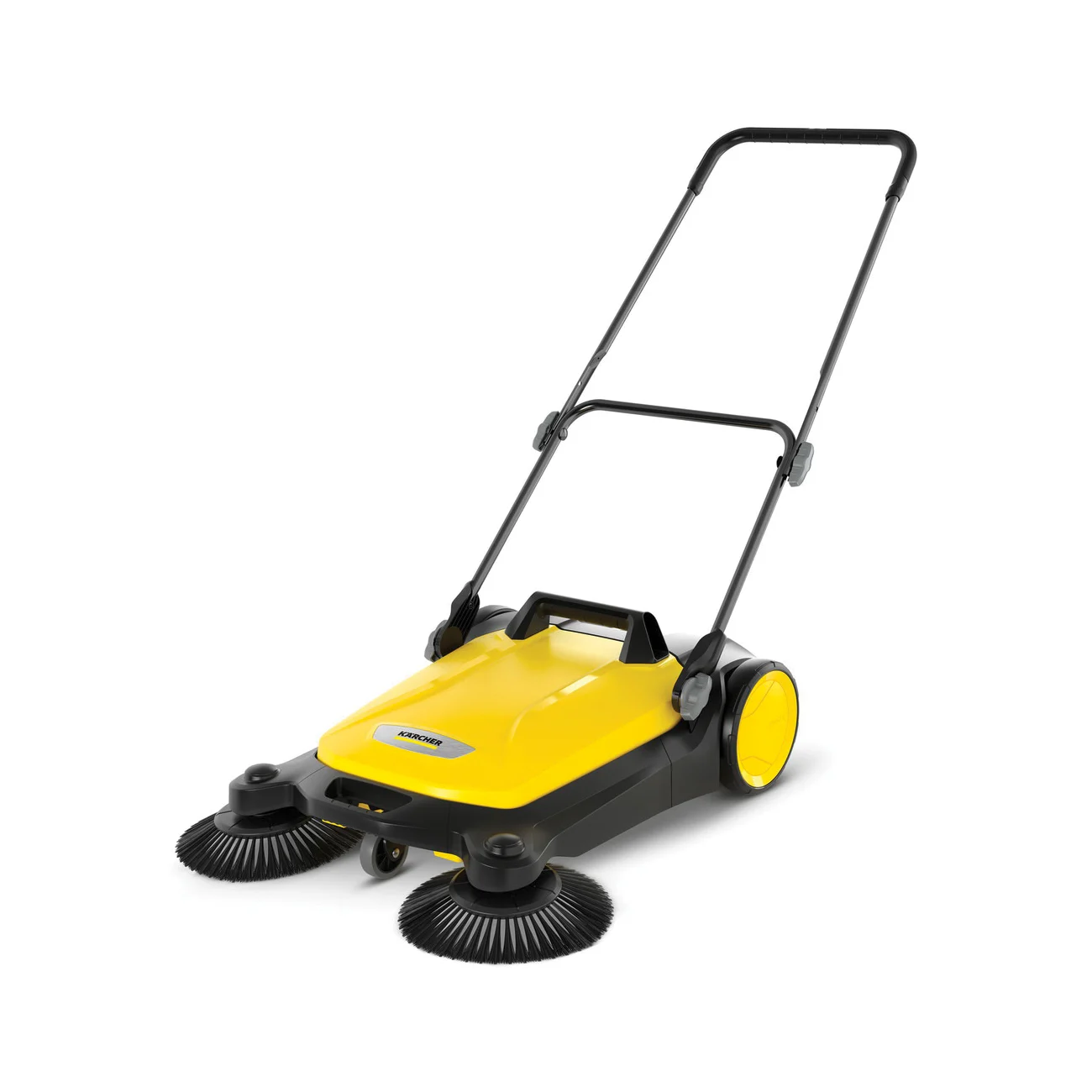 1.766-361.0 Push Sweeper, 26.8 in W Working, 5.25 gal Hopper, 2-Brush, Black/Yellow