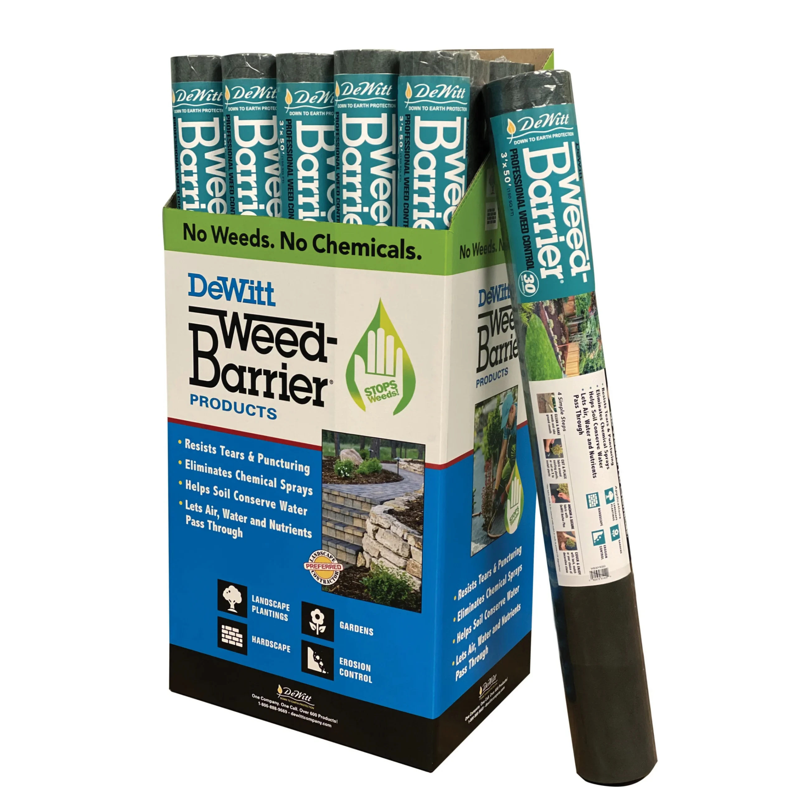 DWB30350 Series Weed Barrier, 50 ft L, 3 ft W, Polypropylene, Black, 12/PK - DeWitt