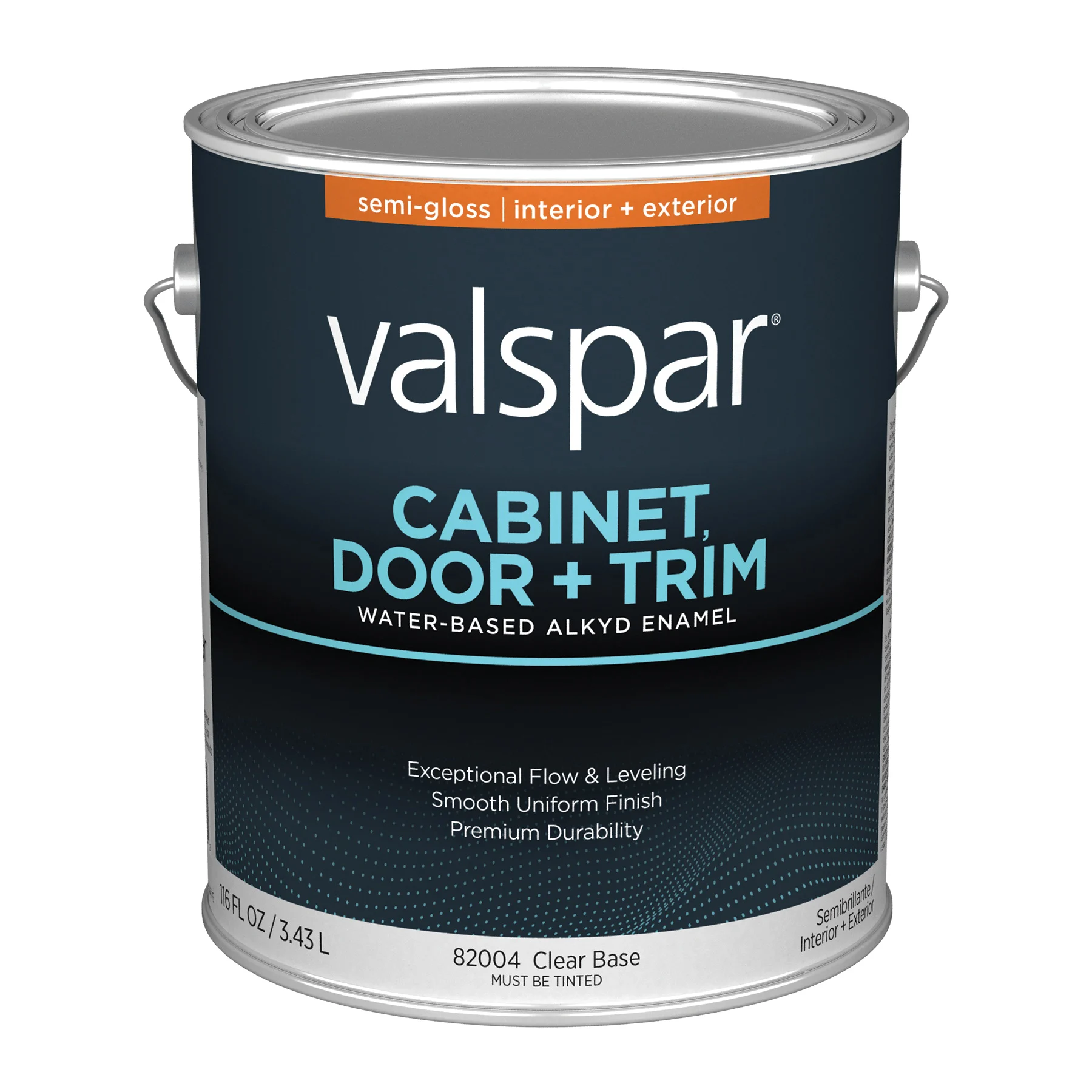 8200 Series 028.0082004.007 Cabinet, Door and Trim Enamel Paint, Tintable Water Base, Semi-Gloss Sheen, Clear Base, 1 gal, Pail