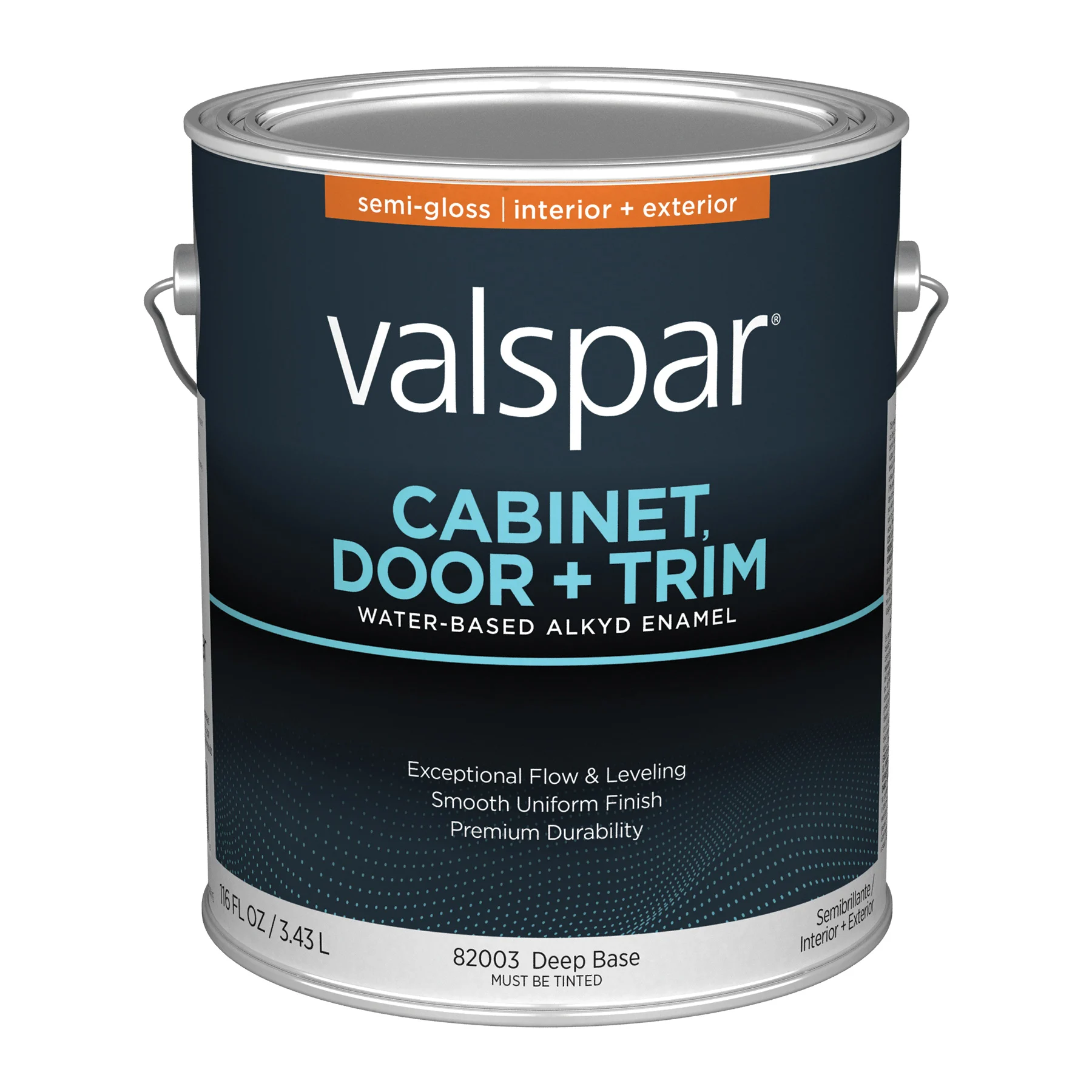 8200 Series 028.0082003.007 Cabinet, Door and Trim Enamel Paint, Tintable Water Base, Semi-Gloss Sheen, Deep Base, 1 gal, Pail