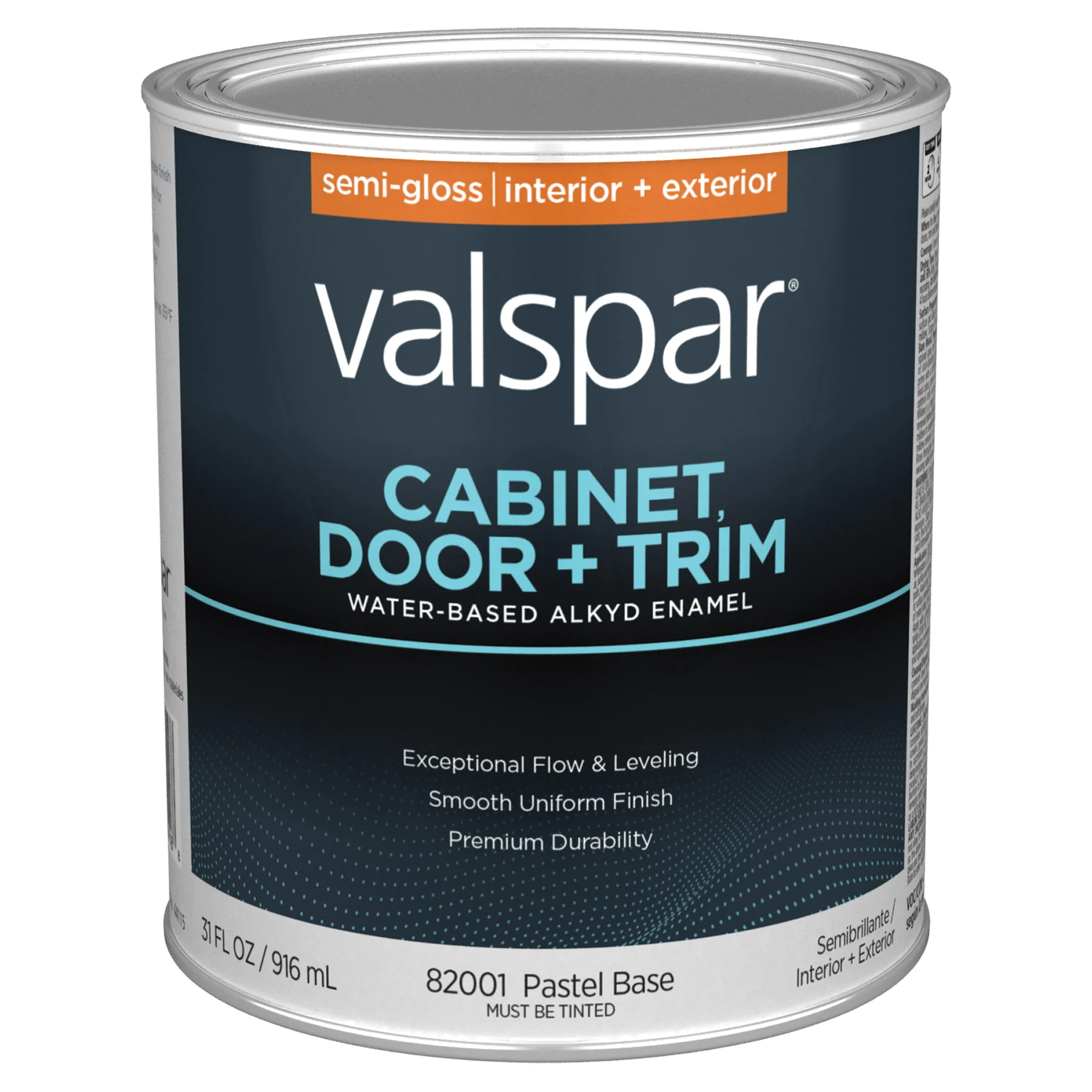 8200 Series 028.0082001.005 Cabinet, Door and Trim Enamel Paint, Tintable Water Base, Semi-Gloss Sheen, Pastel Base, 1 qt, Can